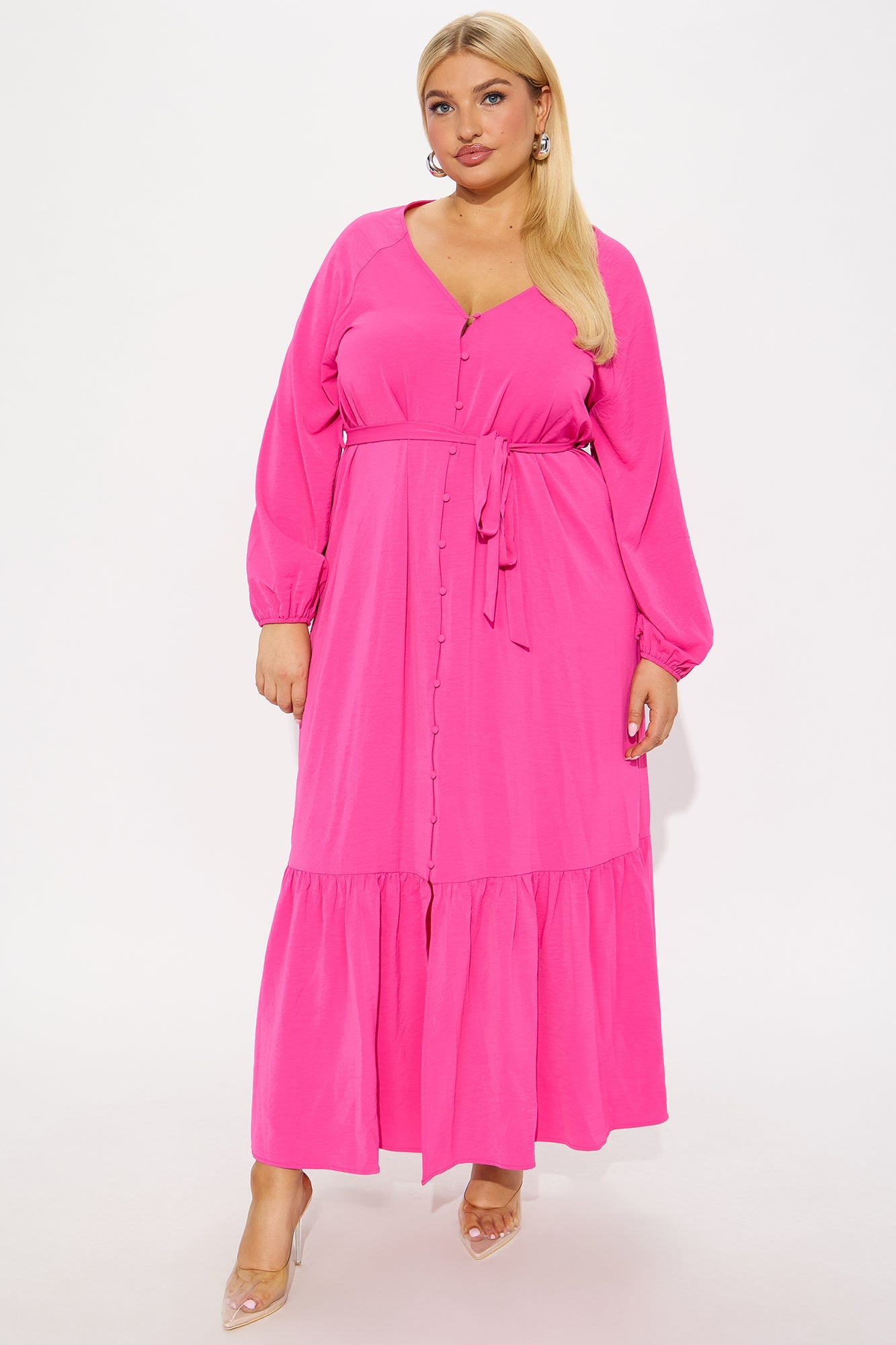 Swaying Long Sleeve Maxi Dress - Fuchsia