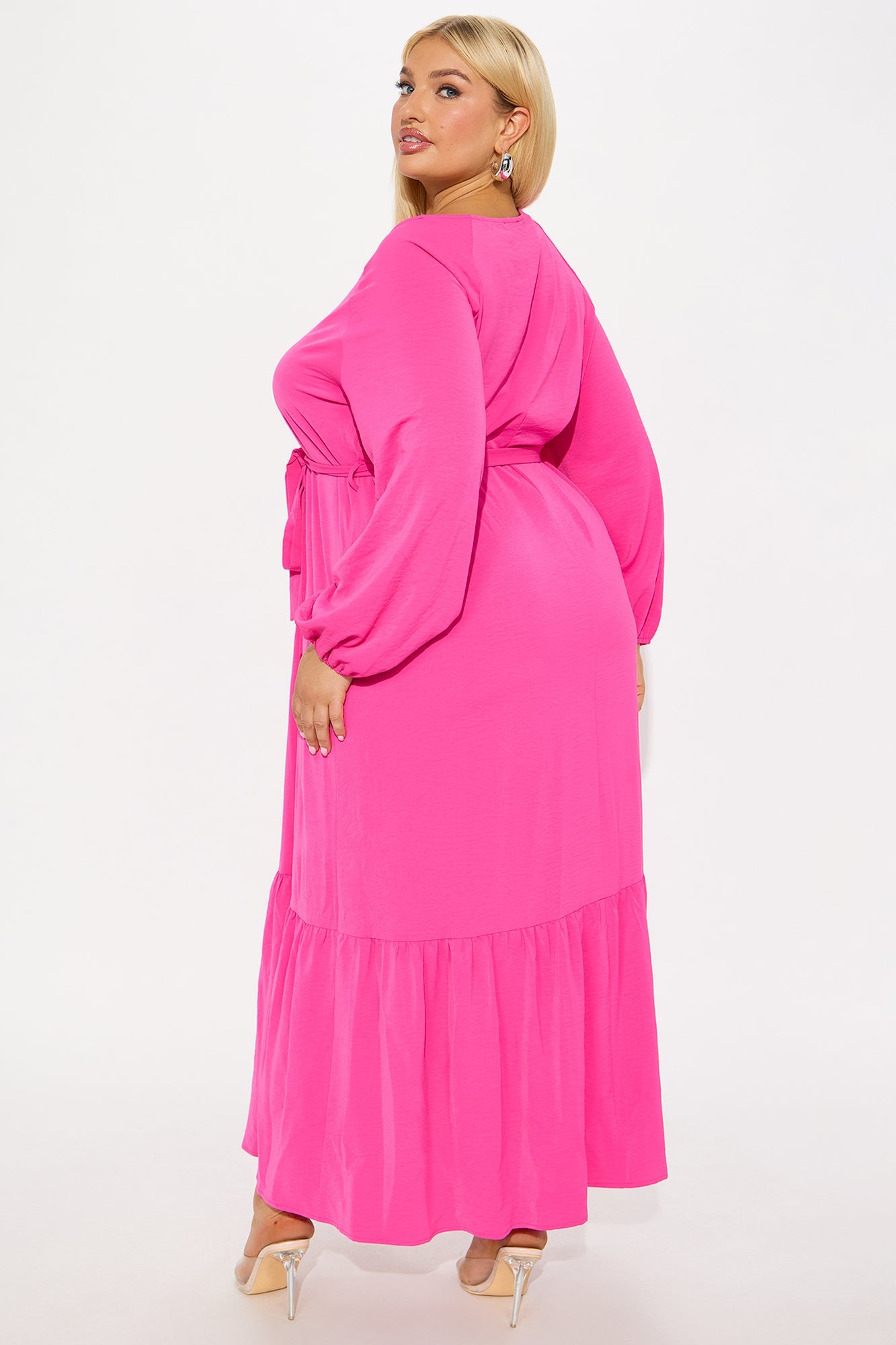 Swaying Long Sleeve Maxi Dress - Fuchsia