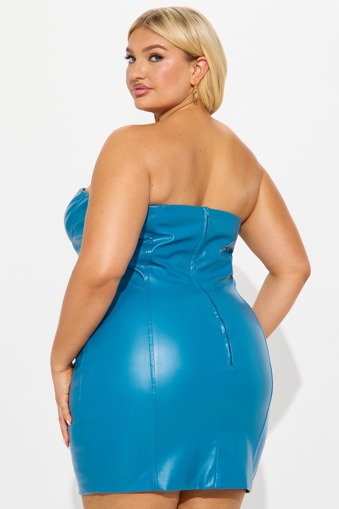 Misha Strapless Faux Leather Mini Dress - Teal