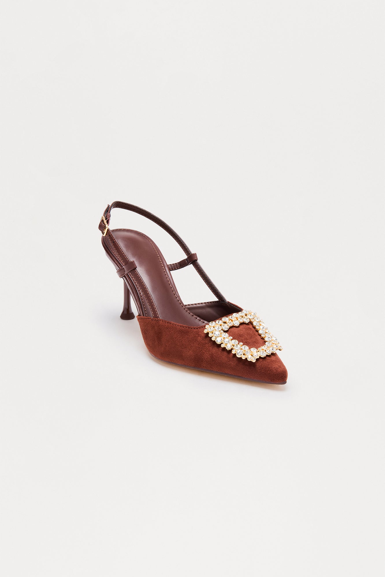 Cecilia Rhinestone Slingback Pumps - Brown