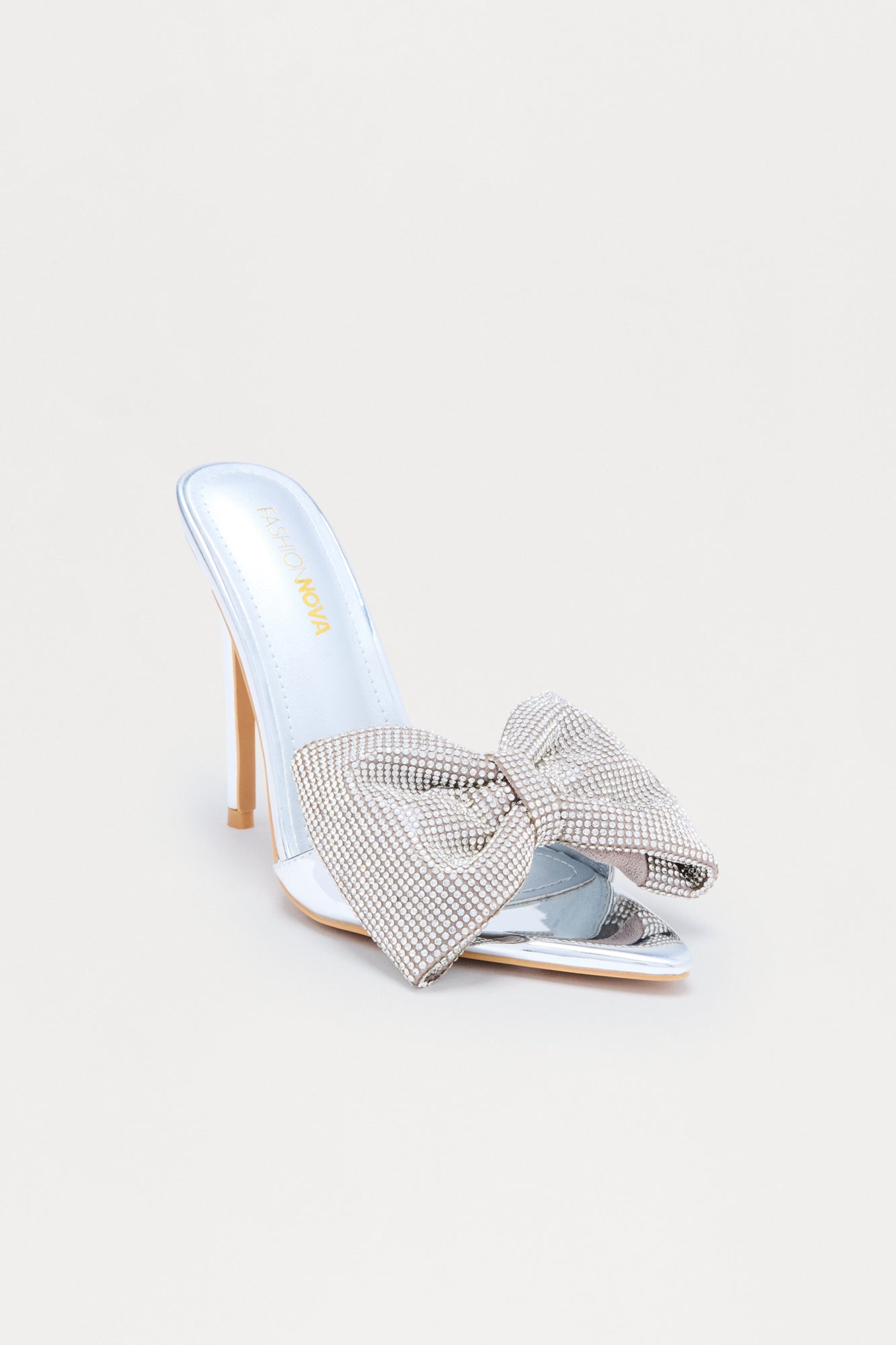 Dua Rhinestone Bow Stiletto Heels - Silver
