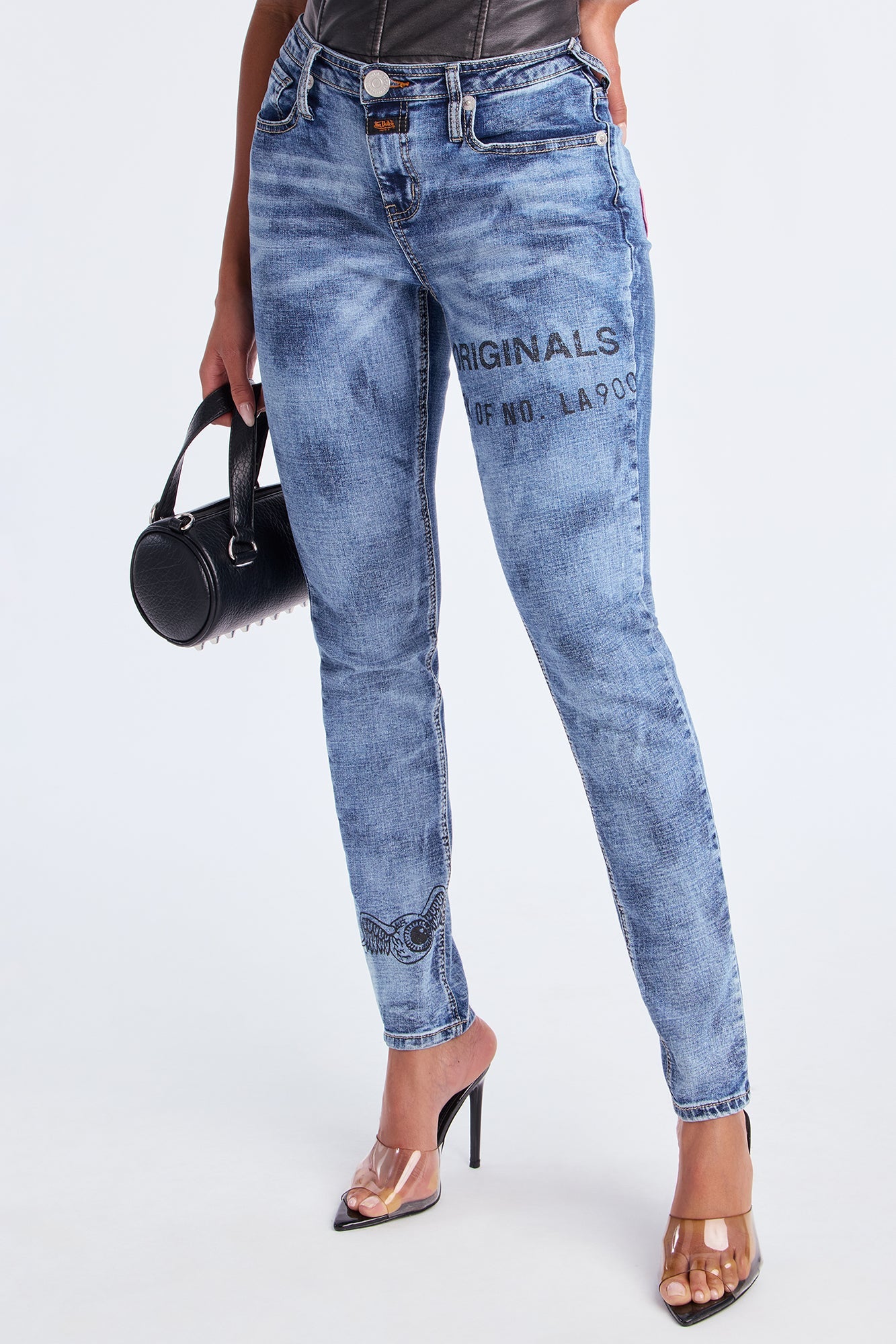 Von Dutch Eyeball Low Rise Skinny Jeans - Medium Wash