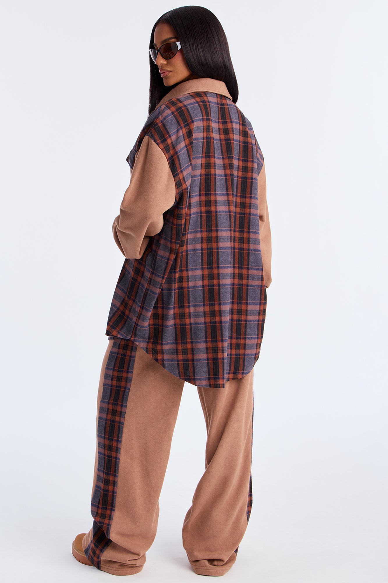 Camryn Plaid Pant Set - Mocha/combo