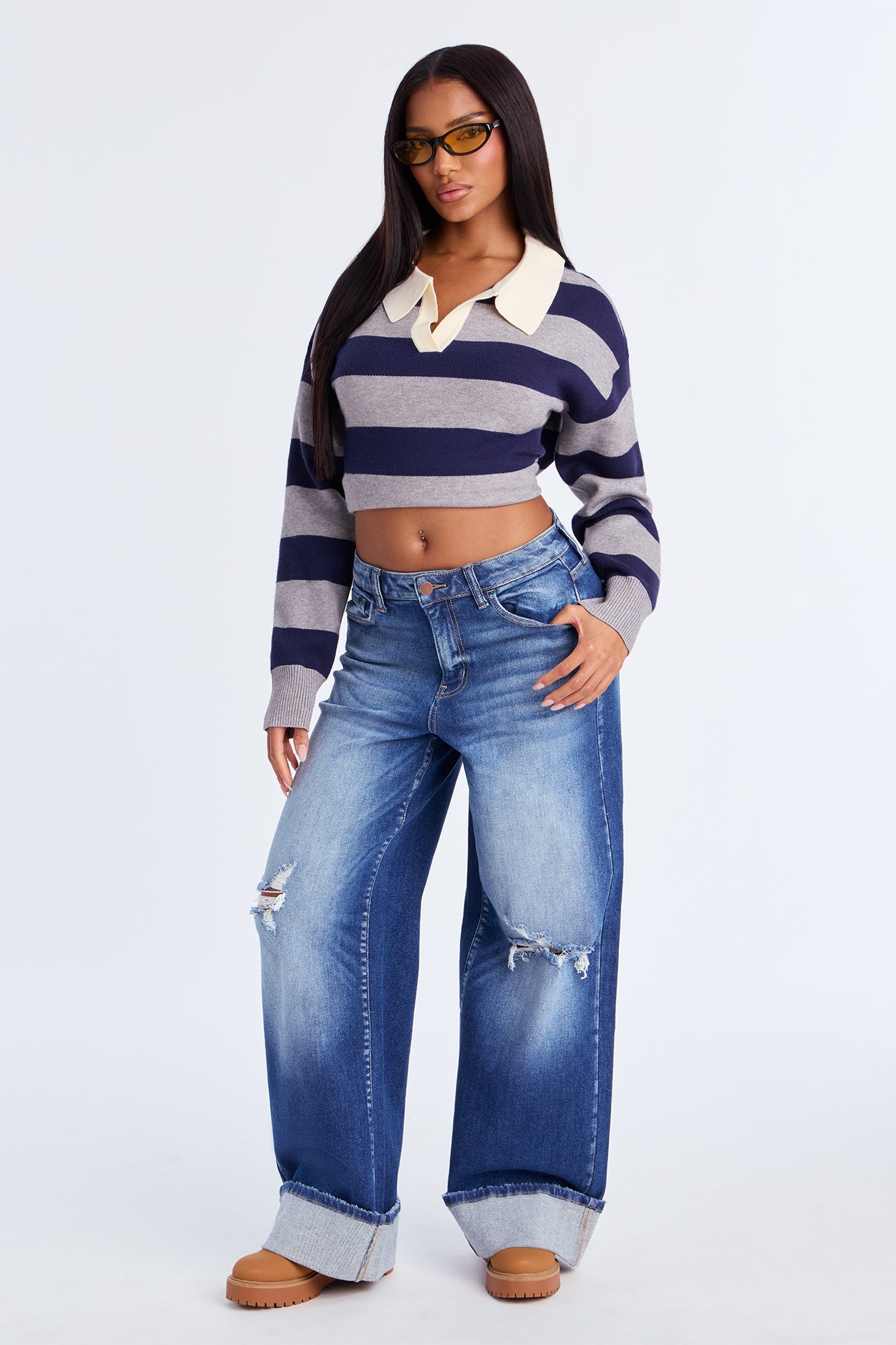 California Cuffed Wide Leg Jeans - Dark Wash