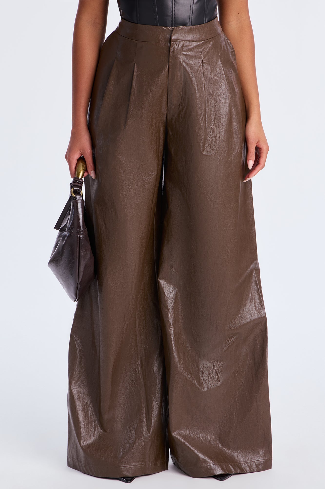 Vera Wide Leg Faux Leather Pant 33 - Chocolate