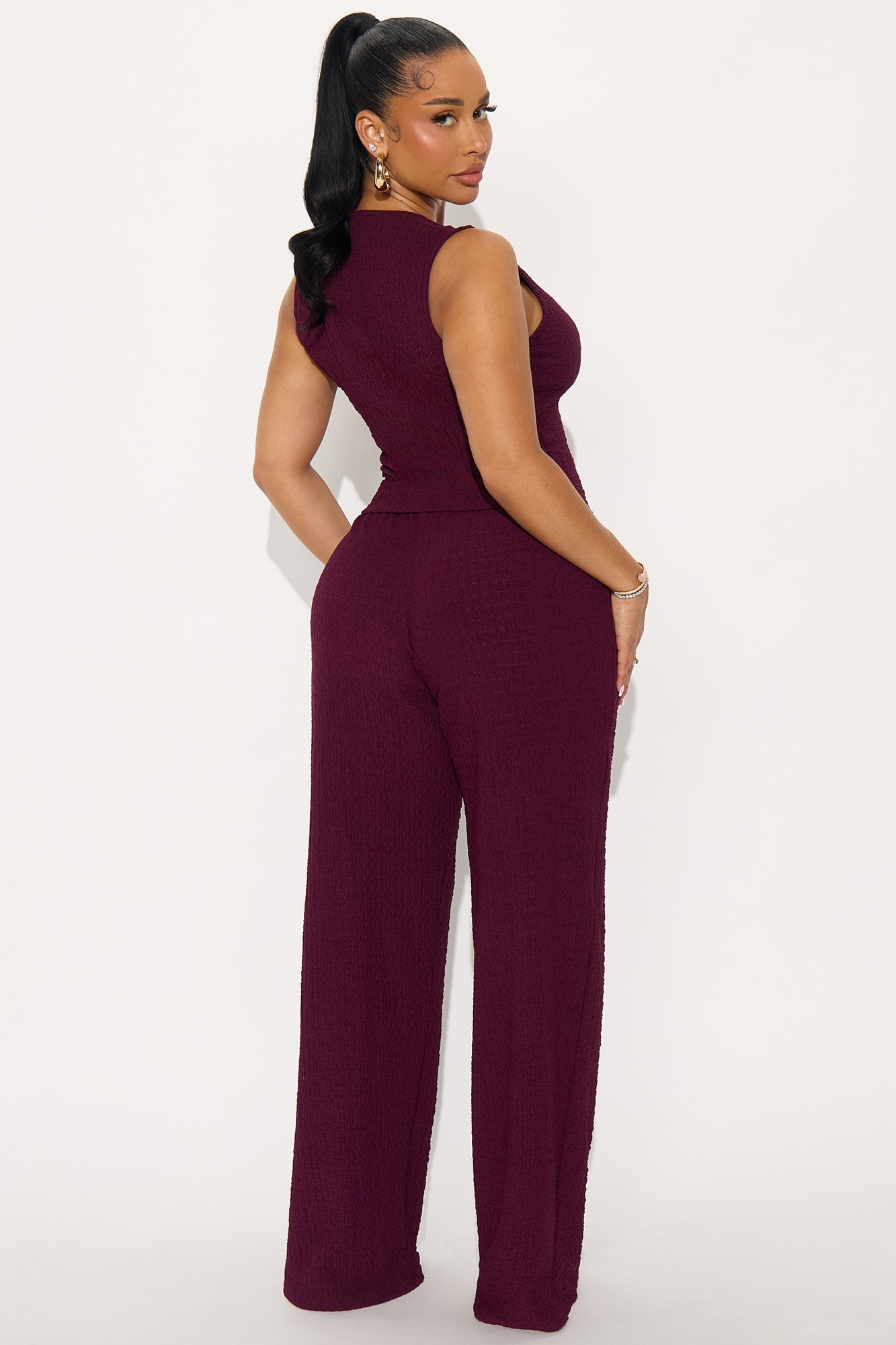 Cecilia Textured Vest Pant Set - Plum