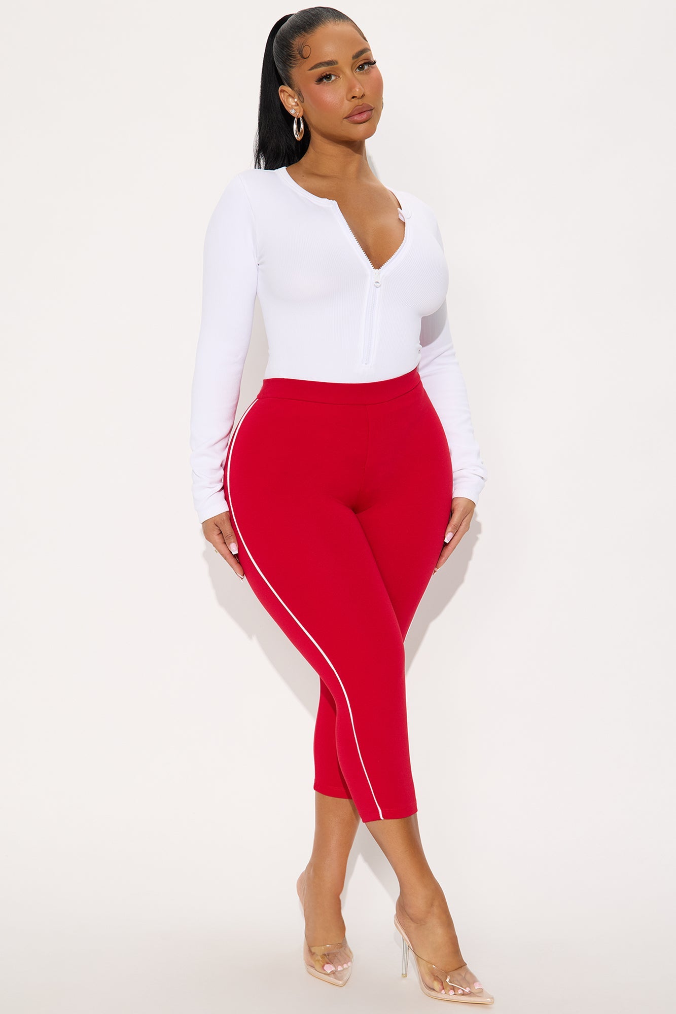 Shoot Your Shot Ponte Capri Legging - Red/White