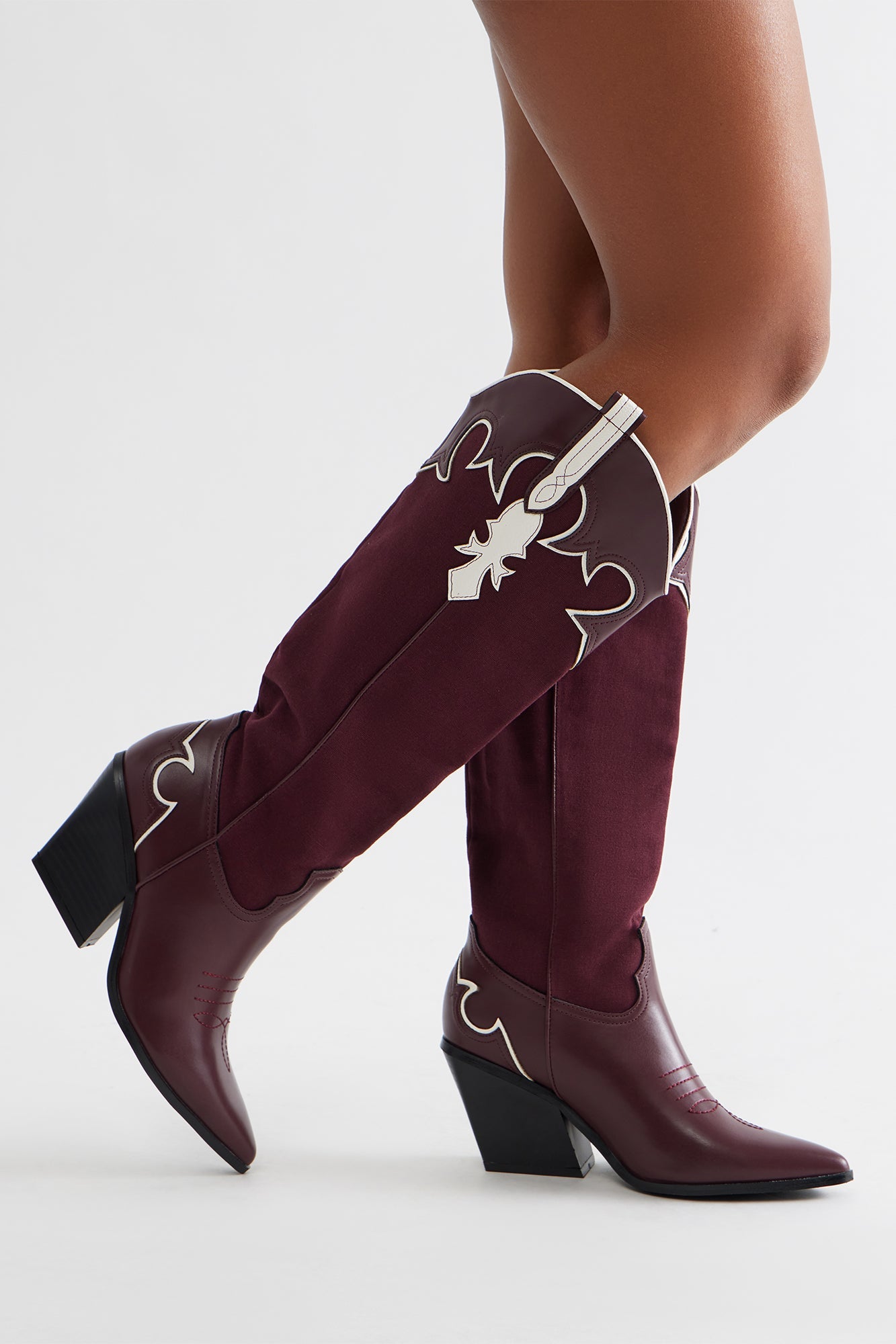Stapleton Knee High Cowboy Boots - Burgundy