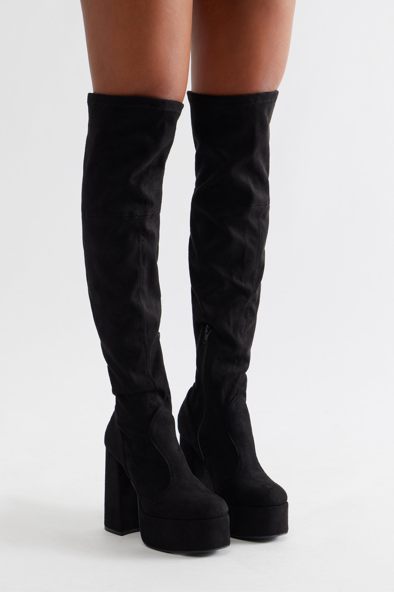 Winna Platform Thigh High Boots - Black
