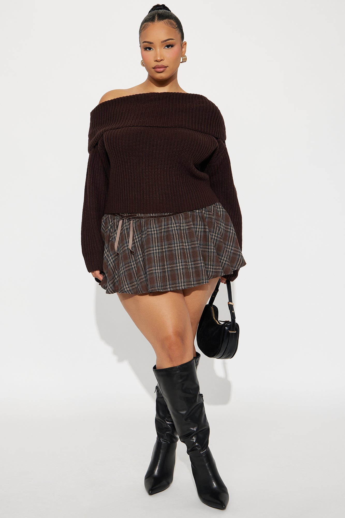 You Wish One Shoulder Sweater - Chocolate