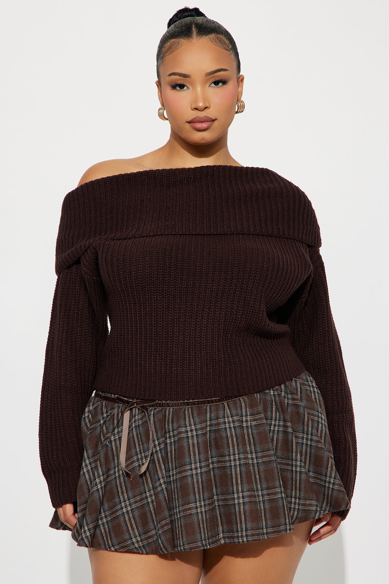 You Wish One Shoulder Sweater - Chocolate
