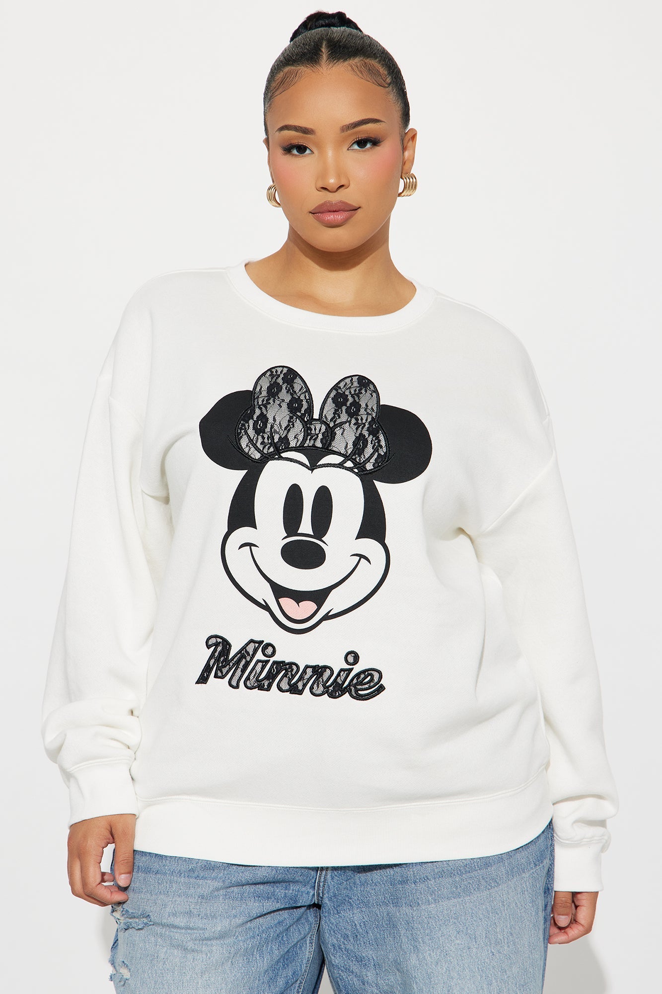 Minnie Mouse Lace Fleece Crew Neck Sweatshirt - Cream