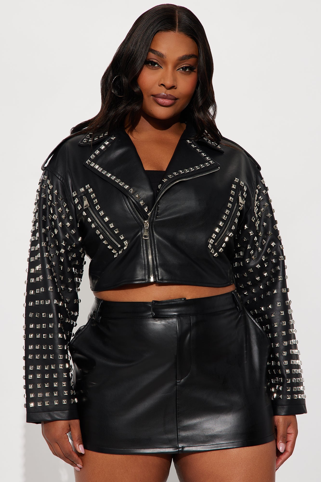 On Tour Studded Faux Leather Moto Jacket - Black