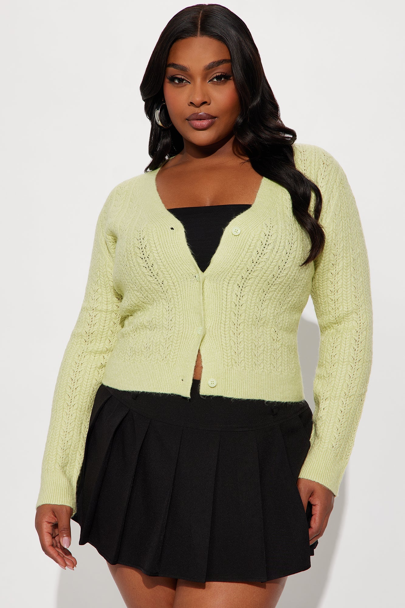 Country Girl Cable Knit Cardigan - Green