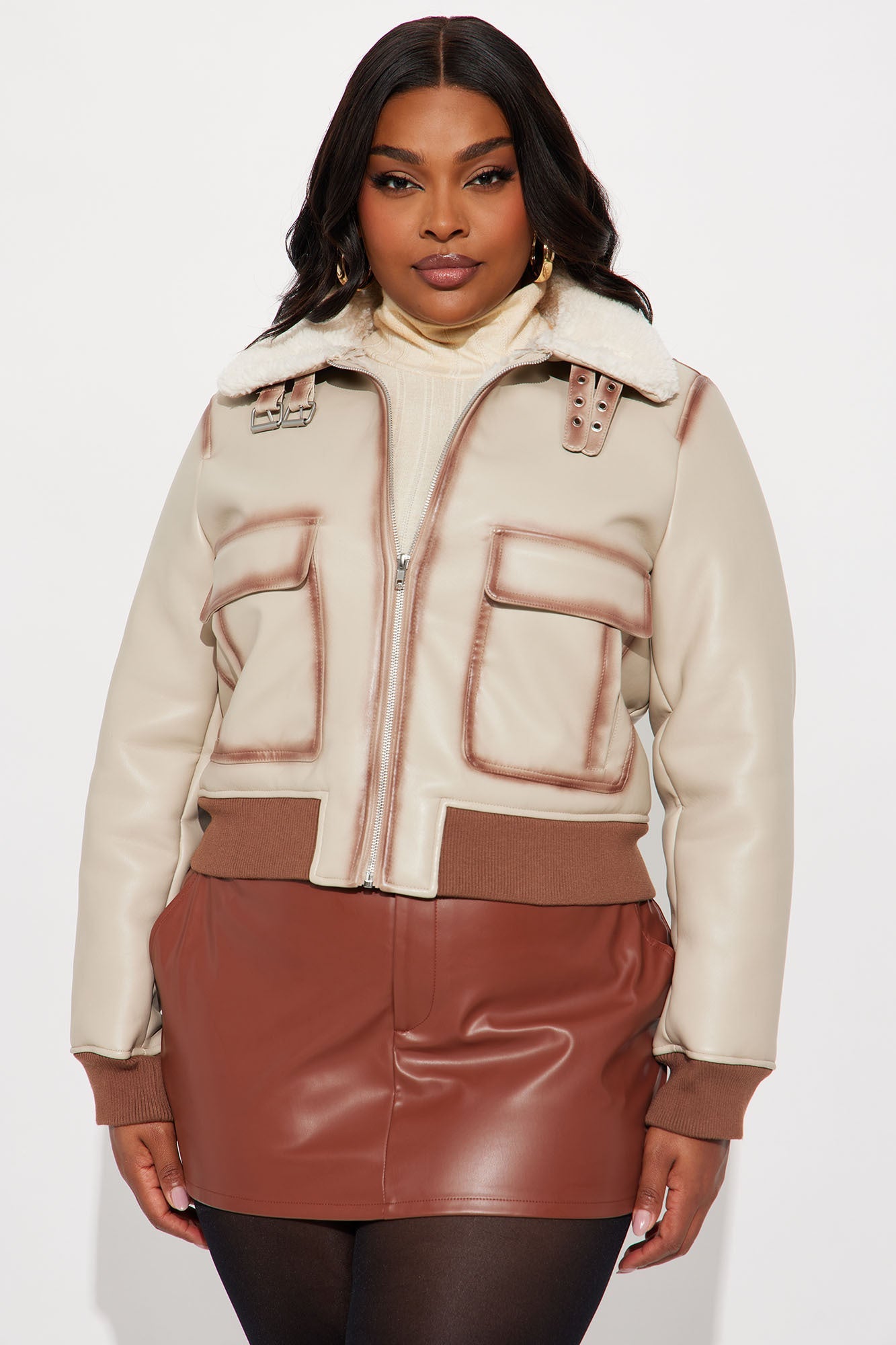 Juniper Washed Faux Leather Jacket - Beige/Brown