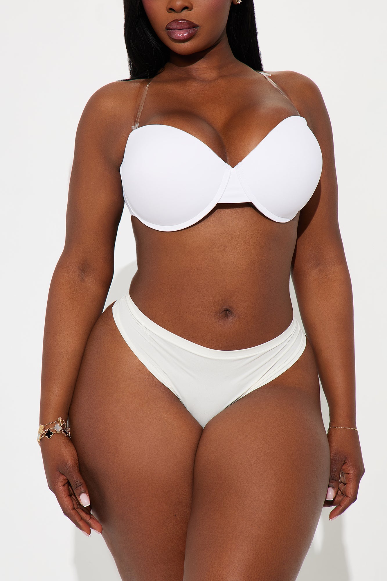 Lola Clear Strap Push Up Balconette Bra - White