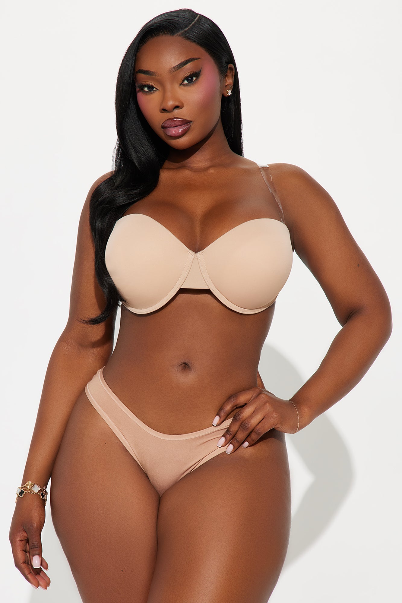 Lola Clear Strap Push Up Balconette Bra - Nude