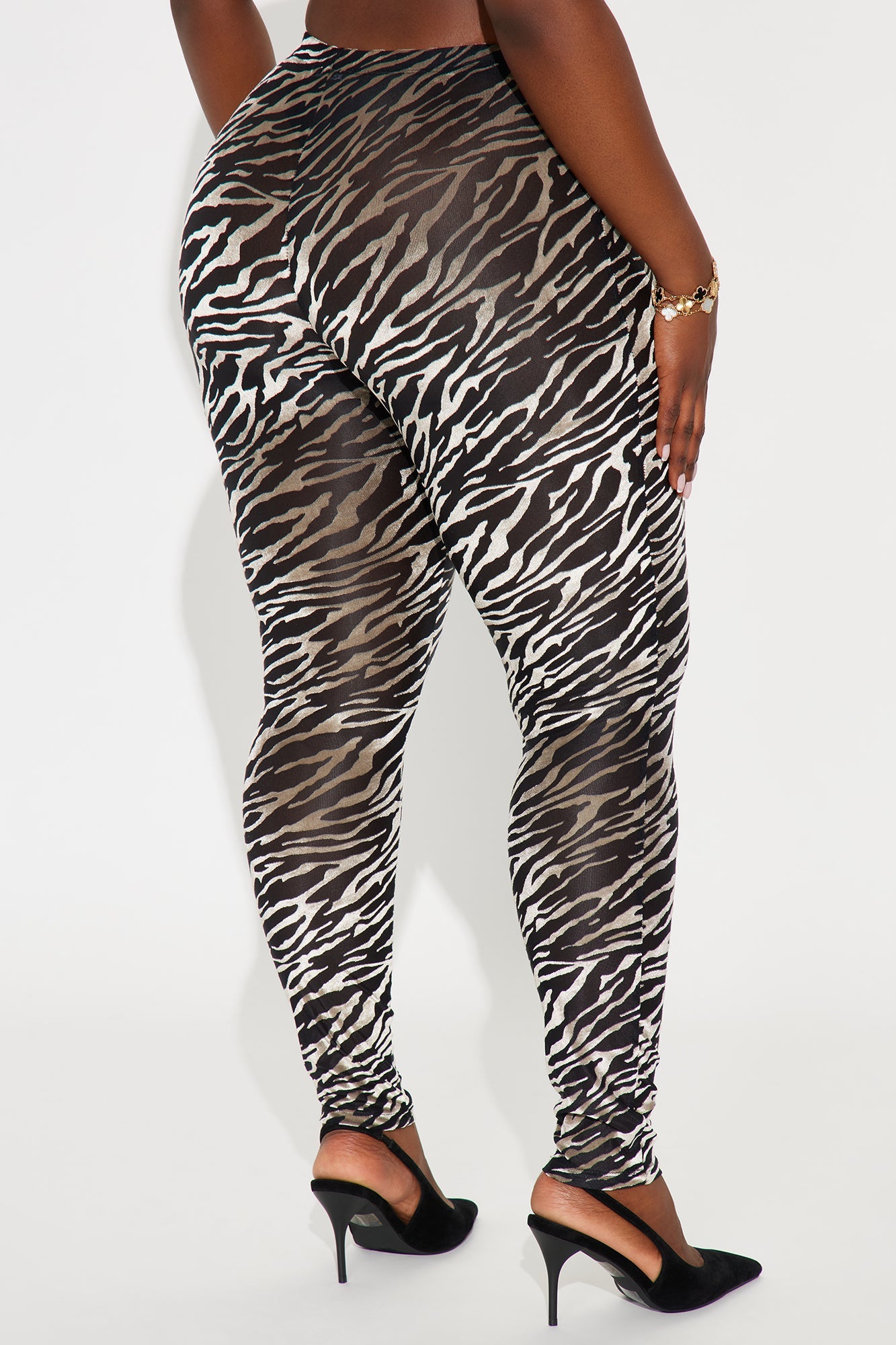 Wild Cutie High Rise Flocked Mesh Zebra Legging - Black/combo