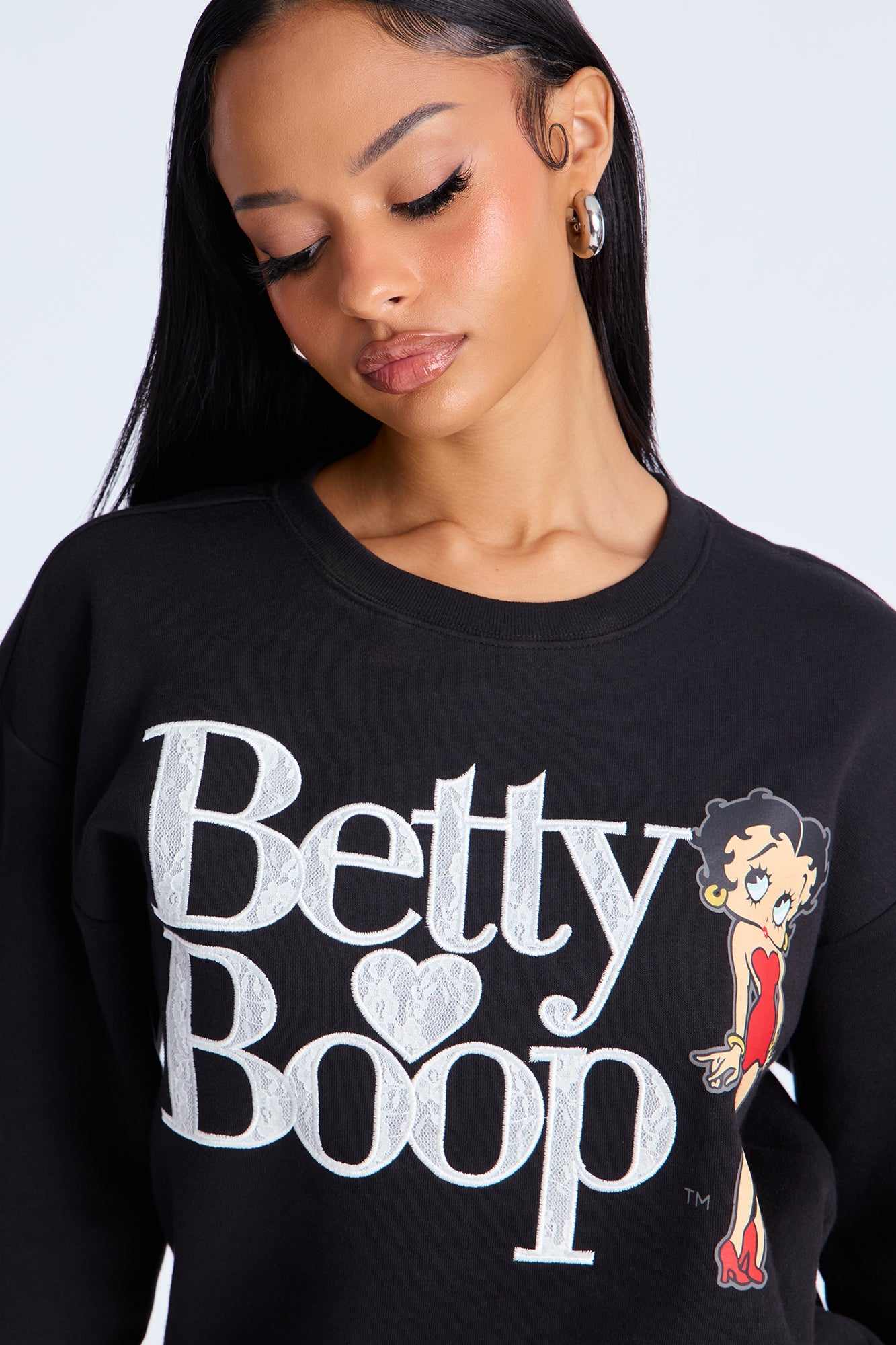 Betty Boop Lace Crew Neck Sweatshirt - Black