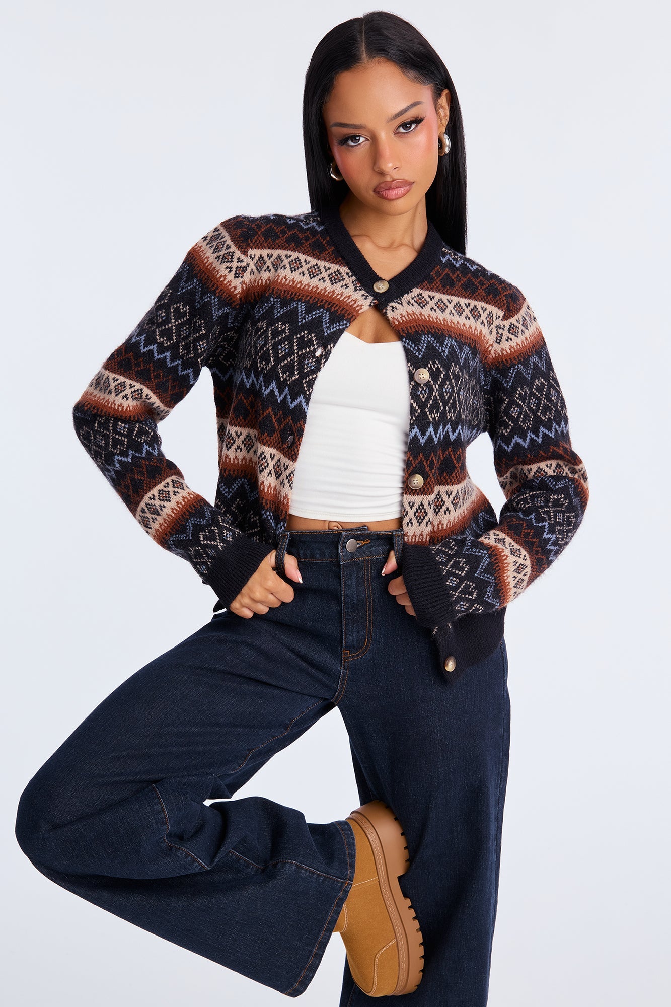 Penelope Fair Isle Cardigan - Black/combo
