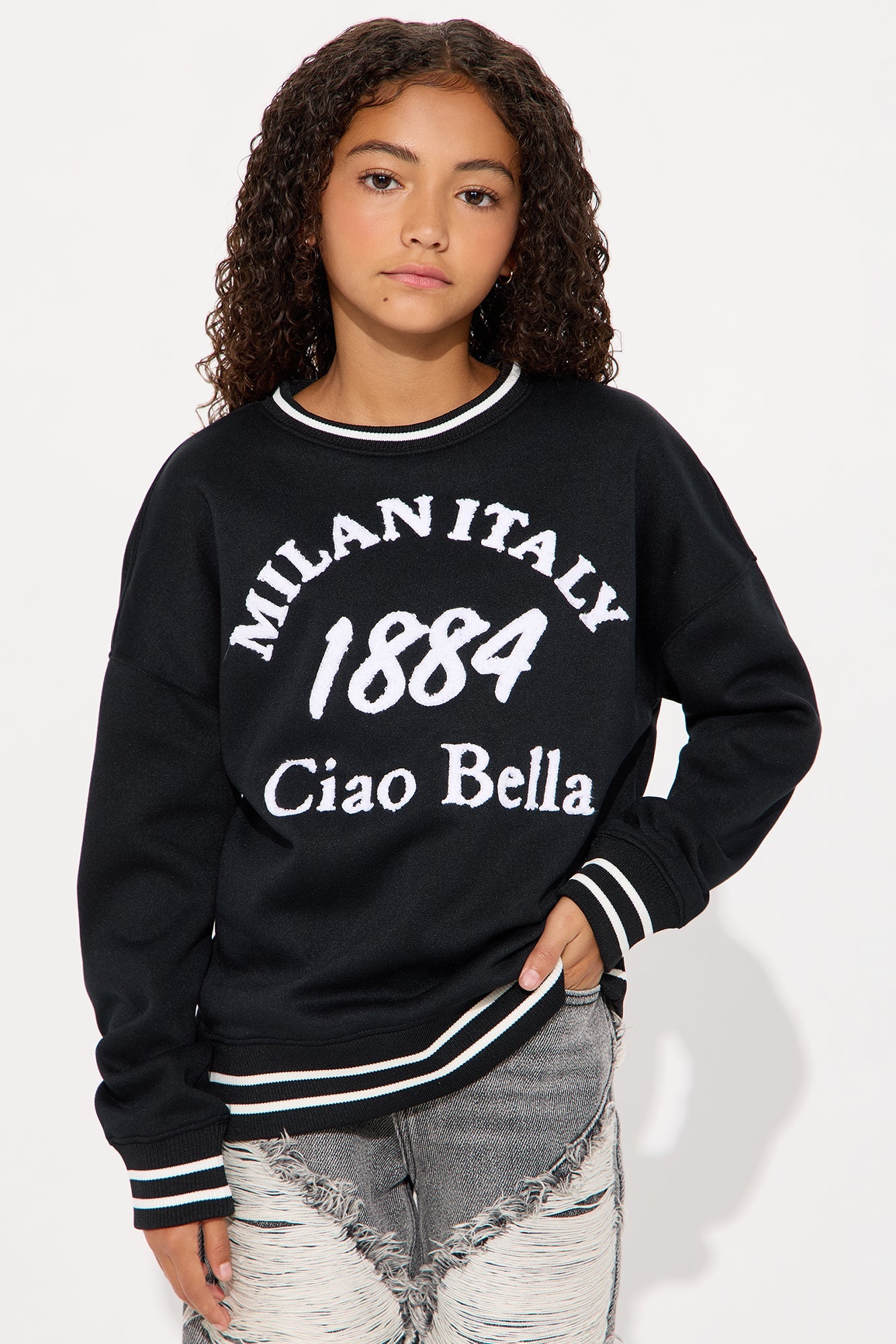 Mini Ciao Bella Pullover Sweatshirt - Black