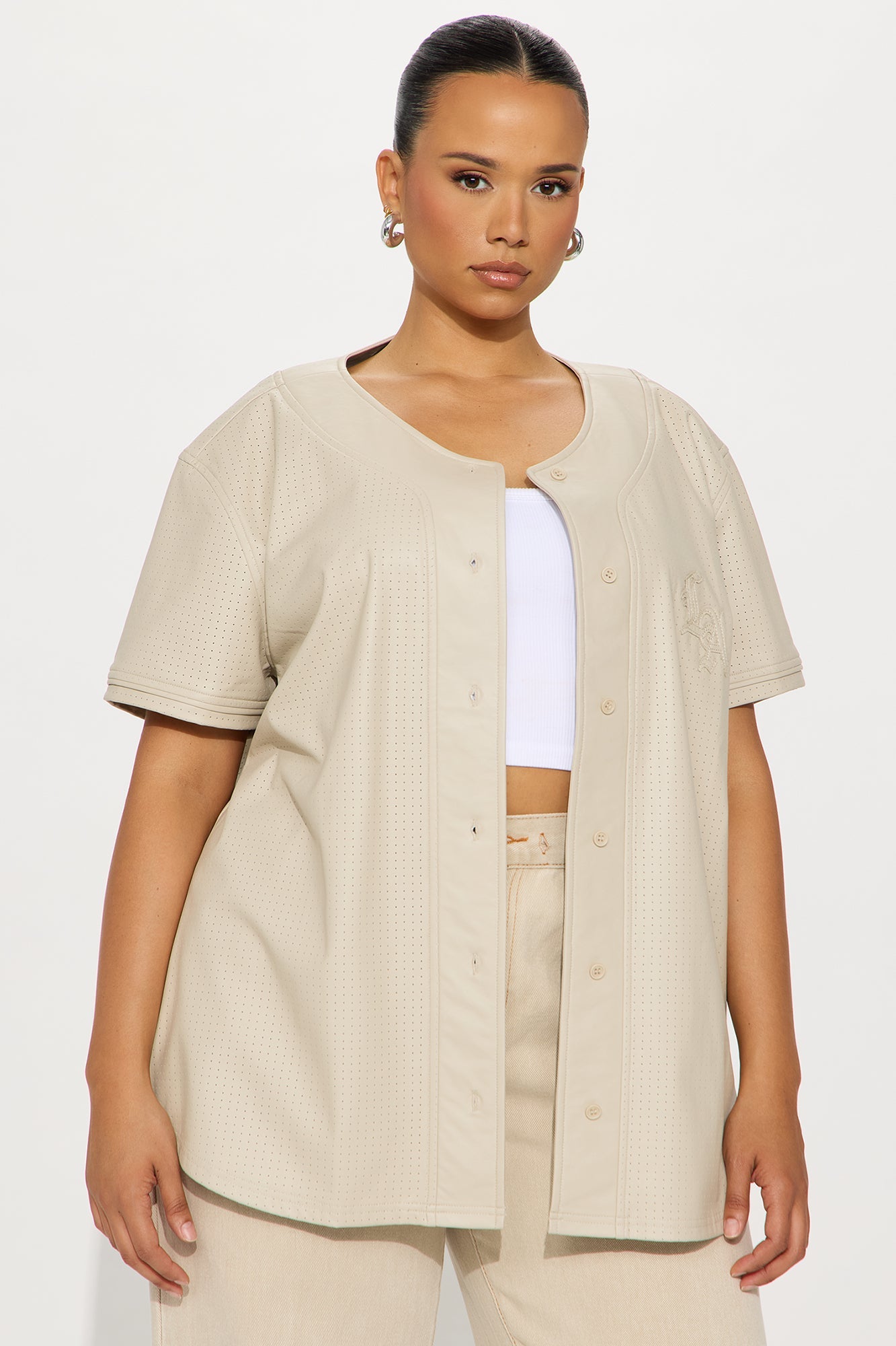 LA Locals Faux Leather Jersey Tee - Sand