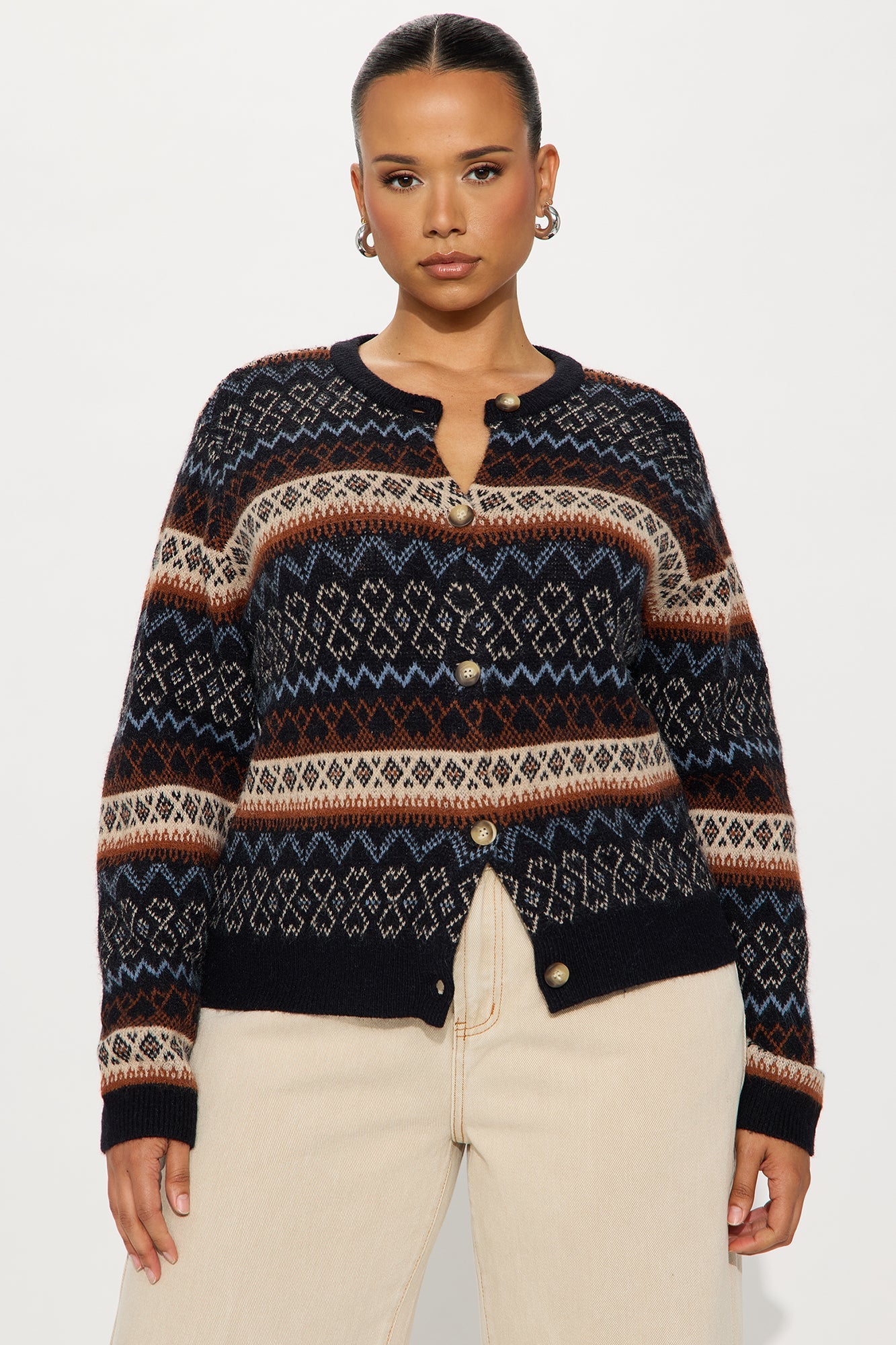 Penelope Fair Isle Cardigan - Black/combo