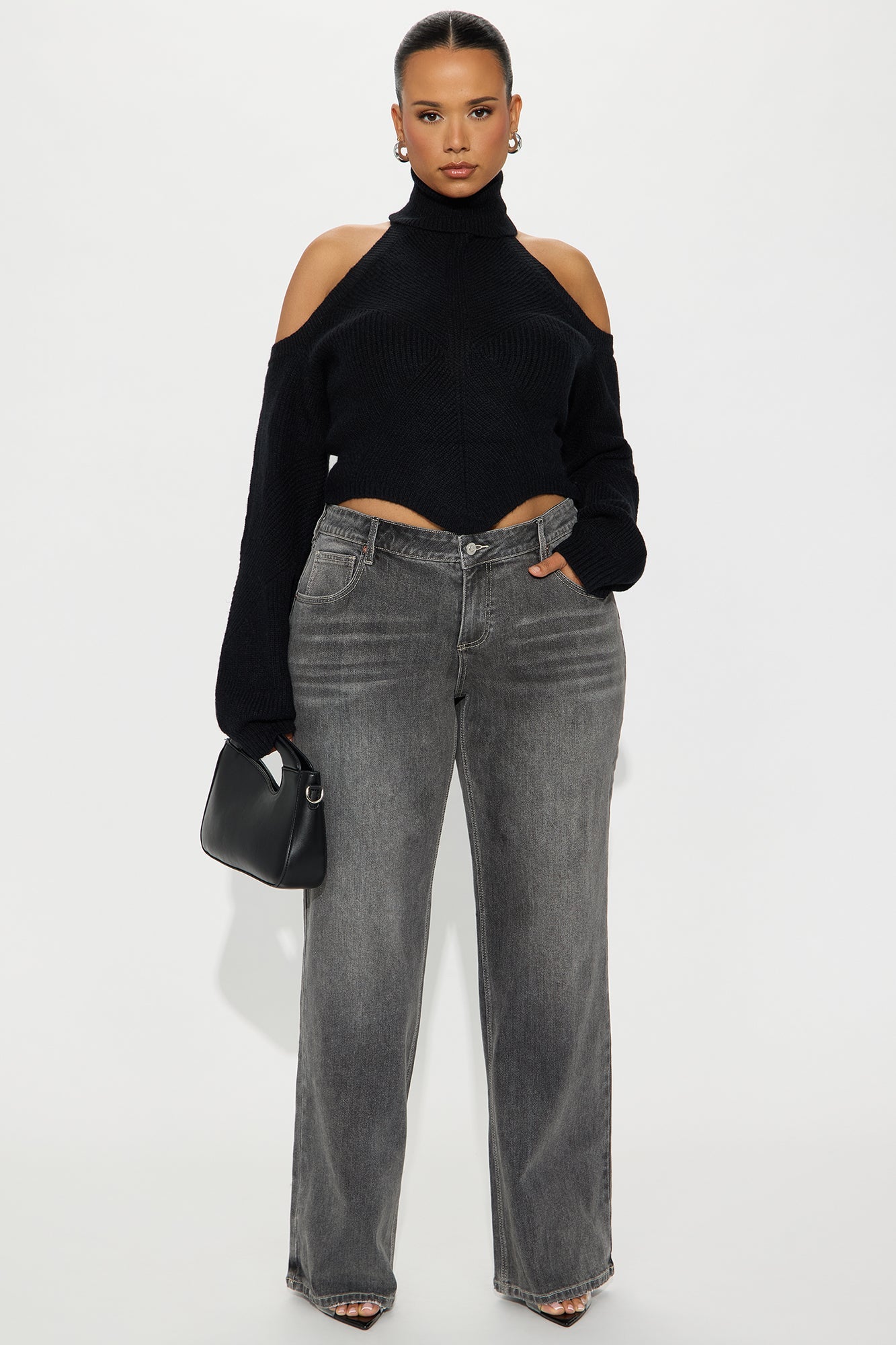 Caught Off Guard Mock Neck Sweater - Black