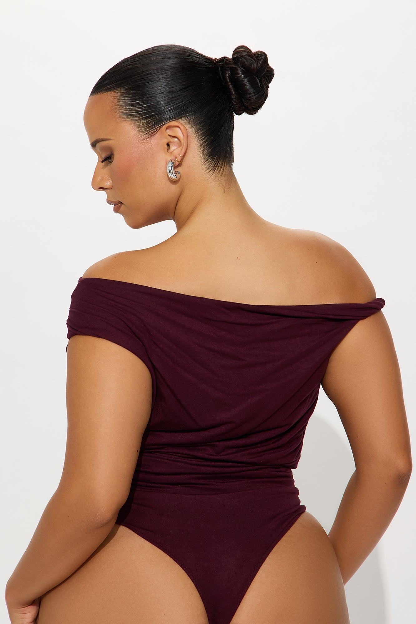 Kylie Off Shoulder Bodysuit - Burgundy