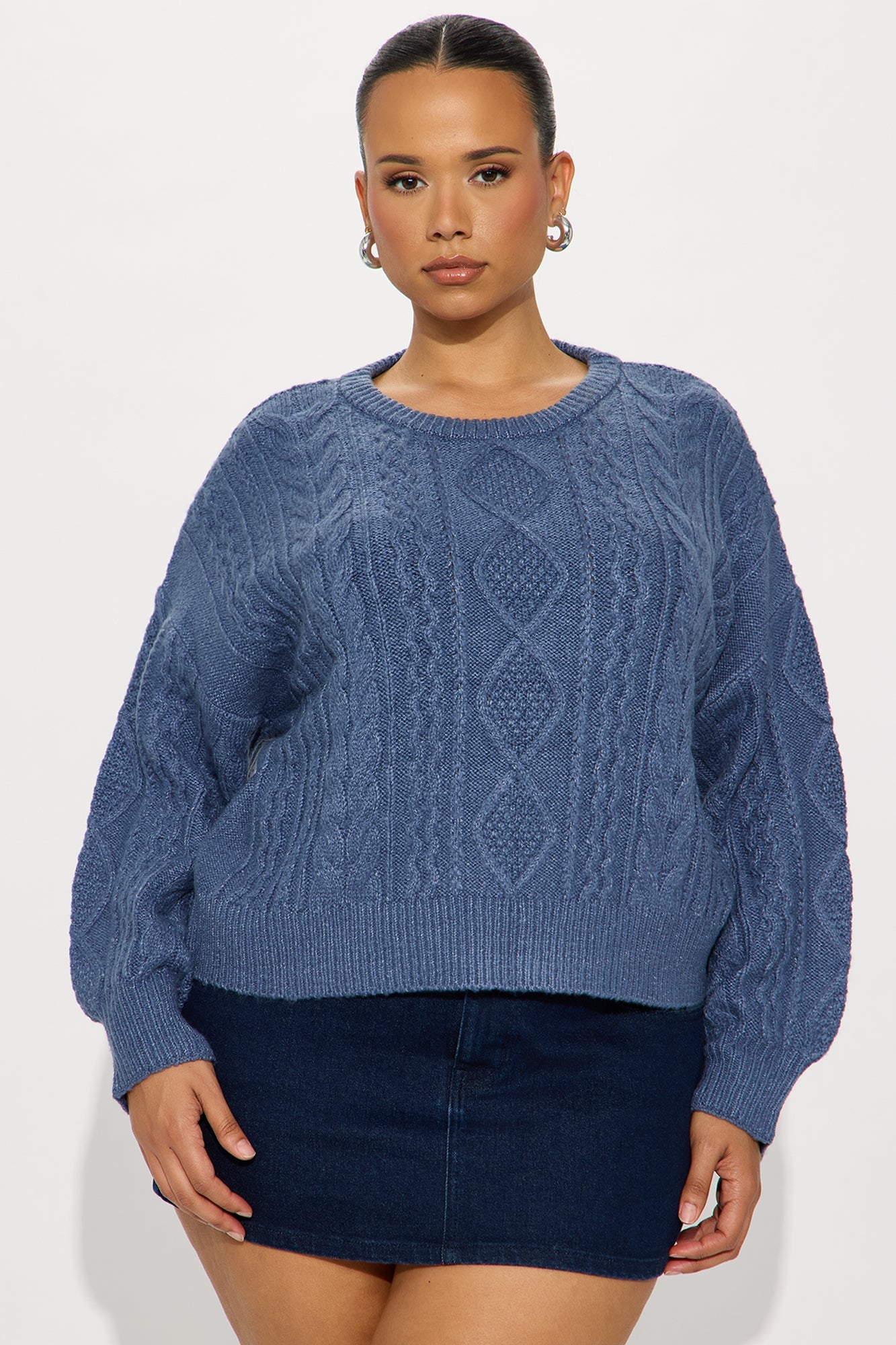 Silent Mode Cable Knit Sweater - Blue