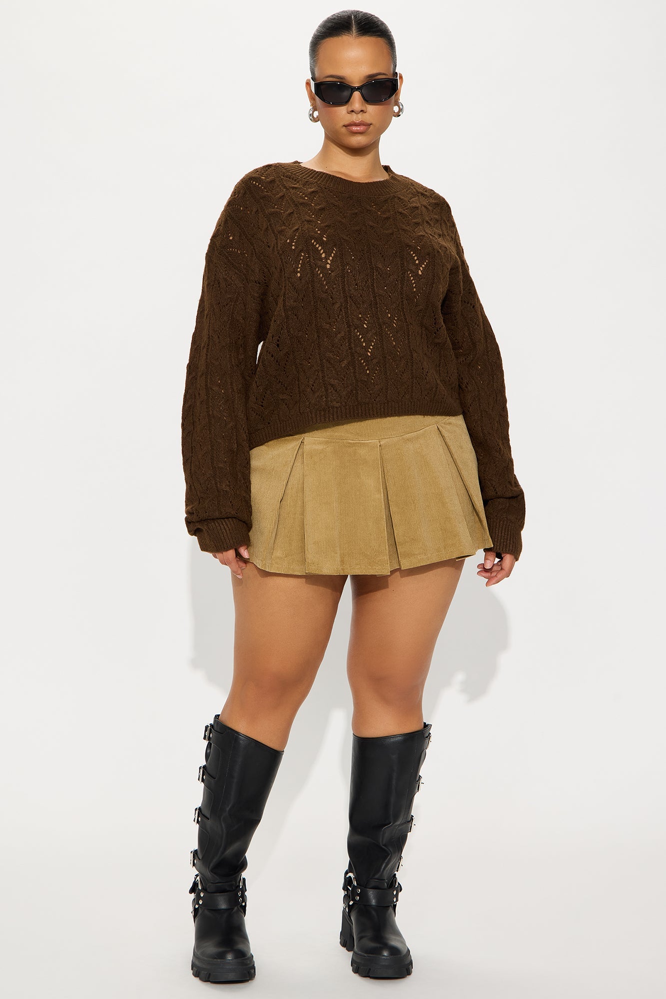 Brunch Girly Pointelle Sweater - Chestnut