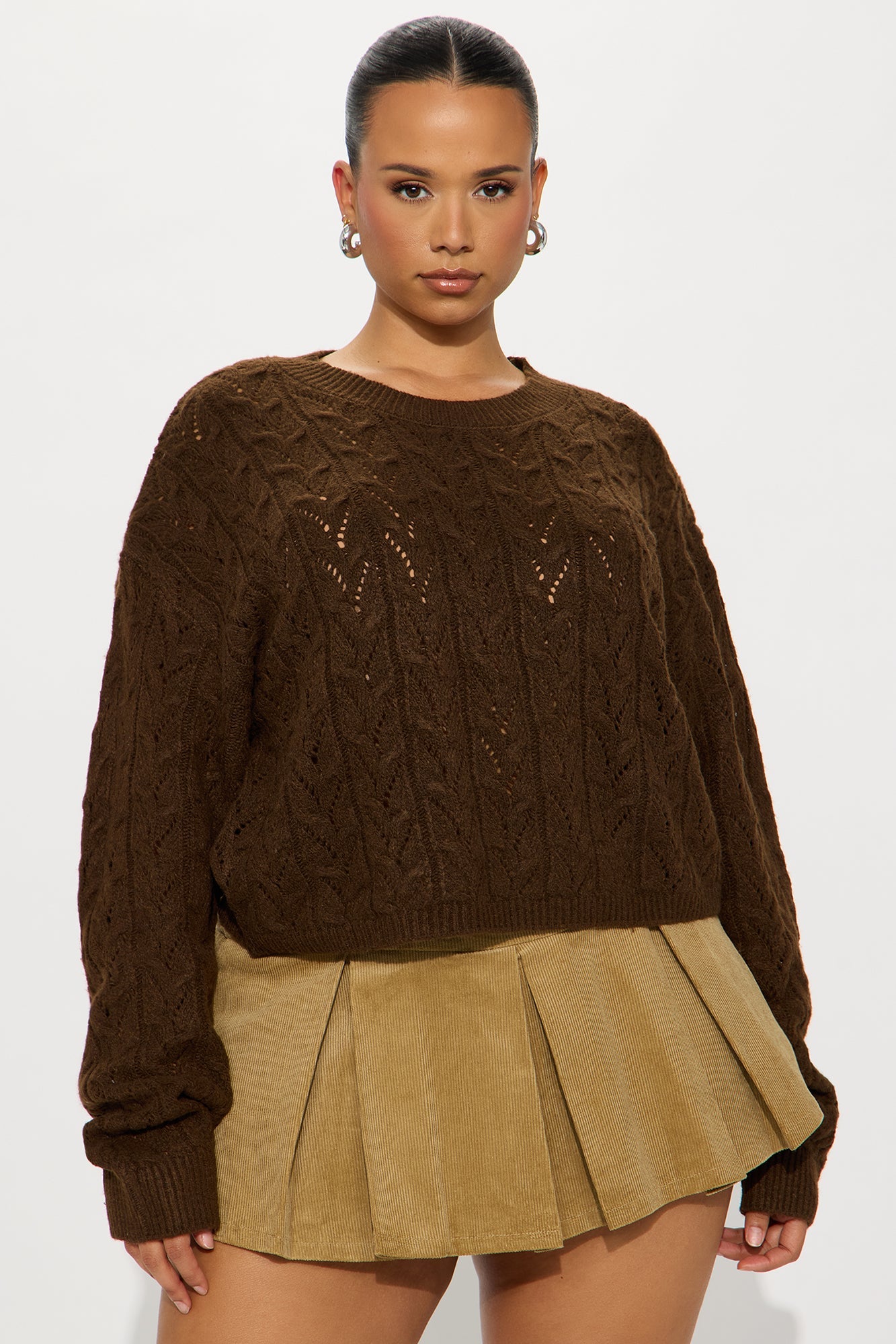 Brunch Girly Pointelle Sweater - Chestnut