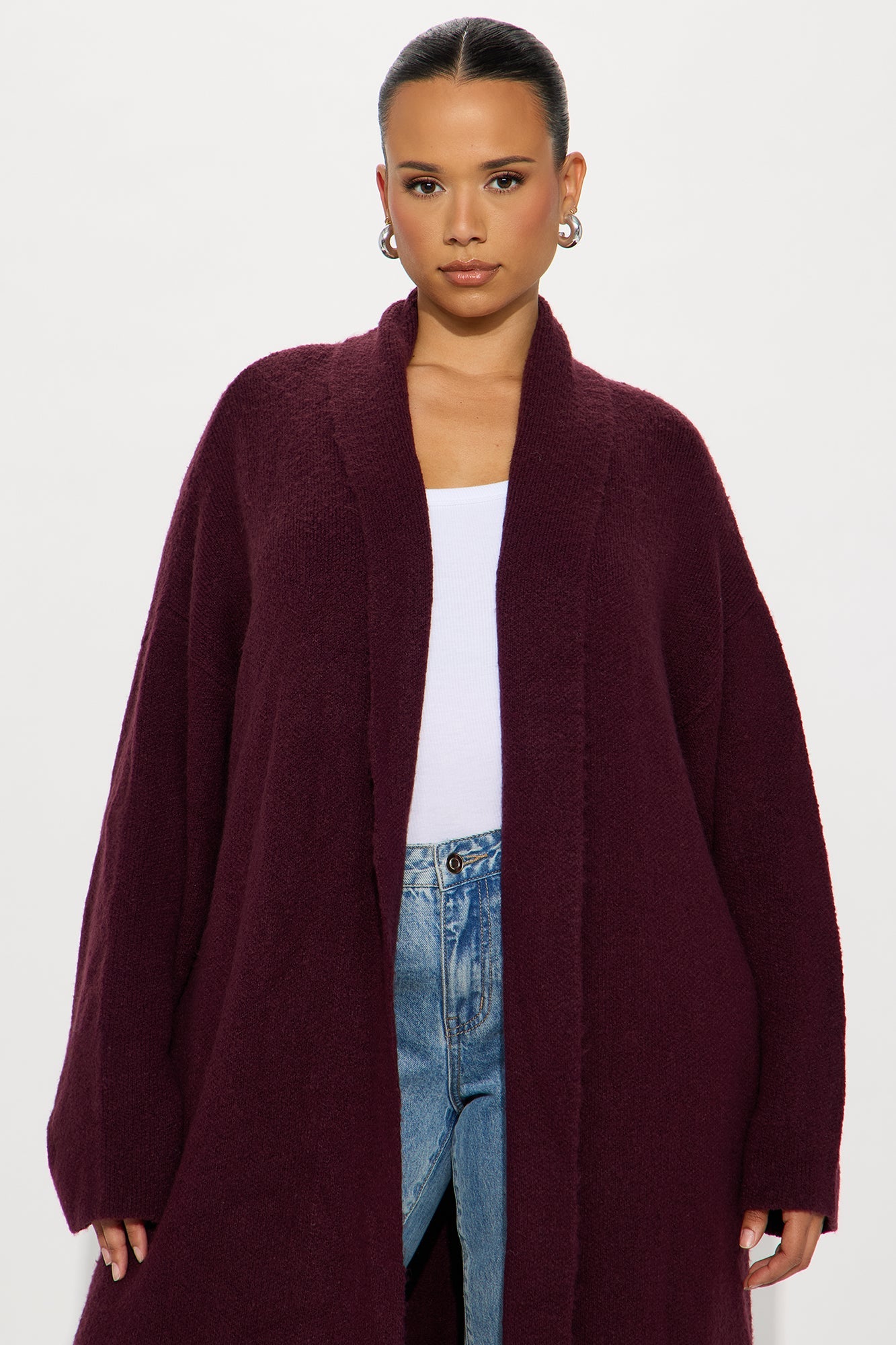 Winter Needs Open Front Cardigan - Wine