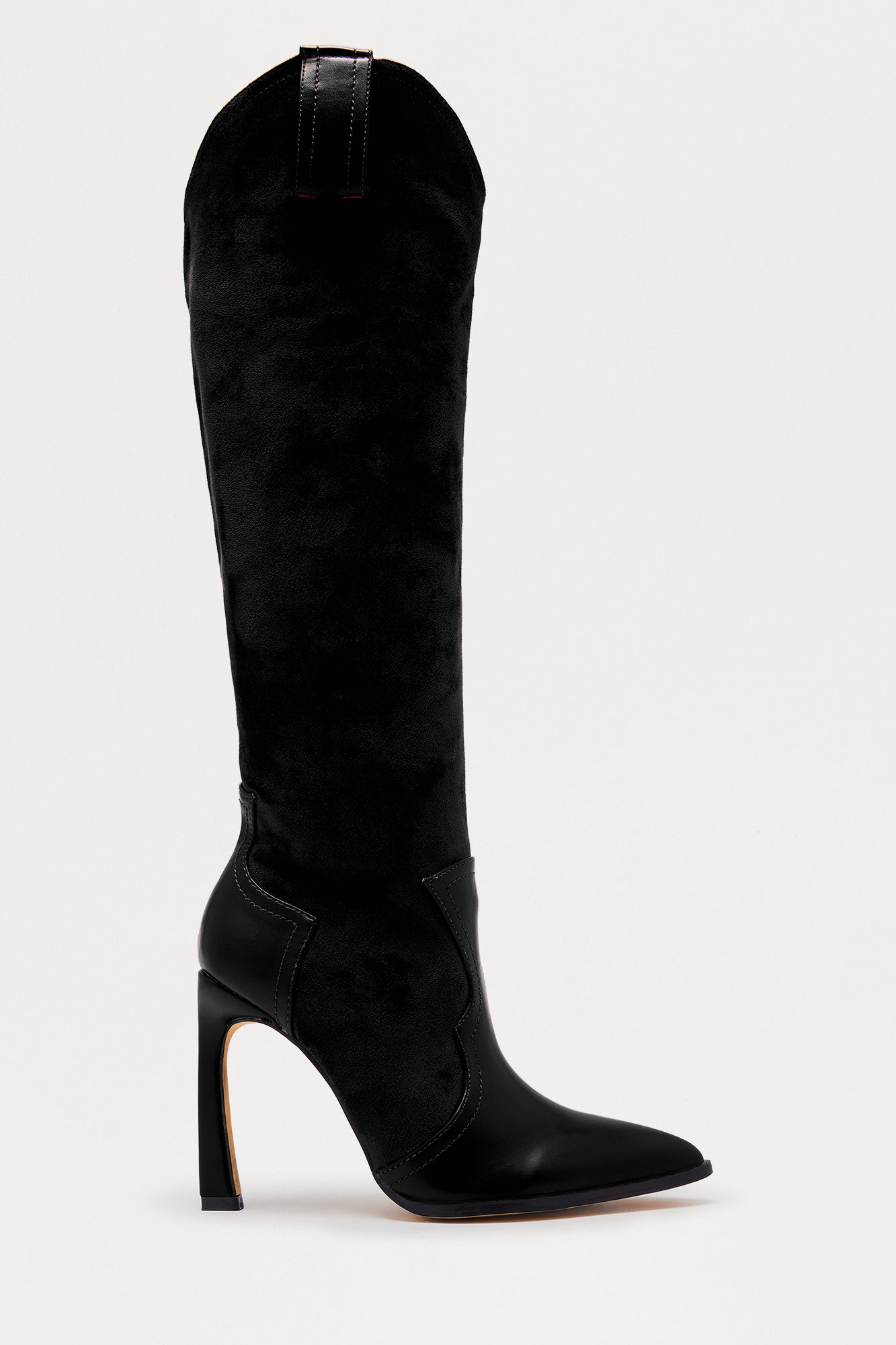 Gallop Faux Suede Heeled Cowboy Boots - Black