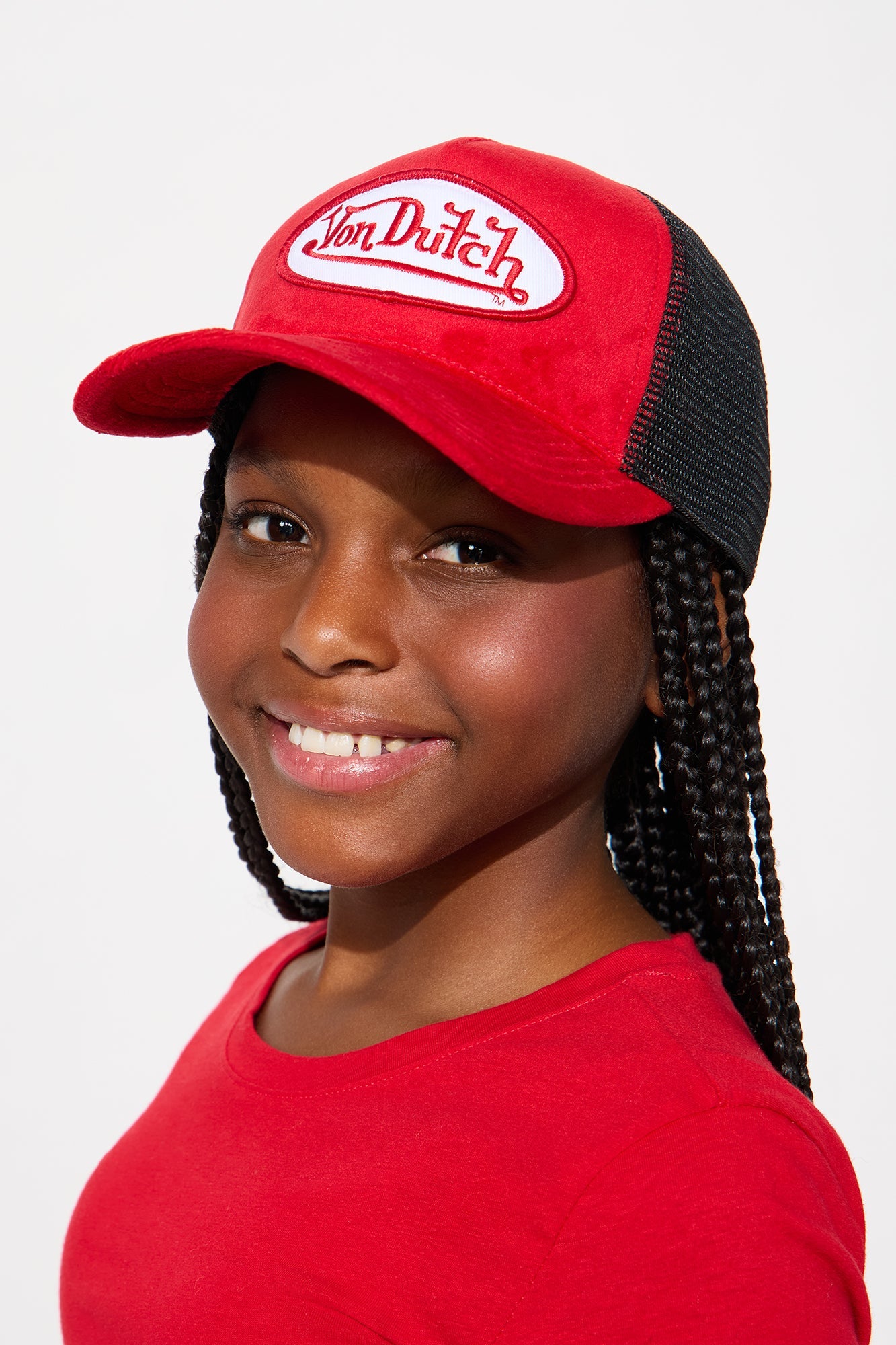 Mini Von Dutch Faux Suede Trucker Hat - Red