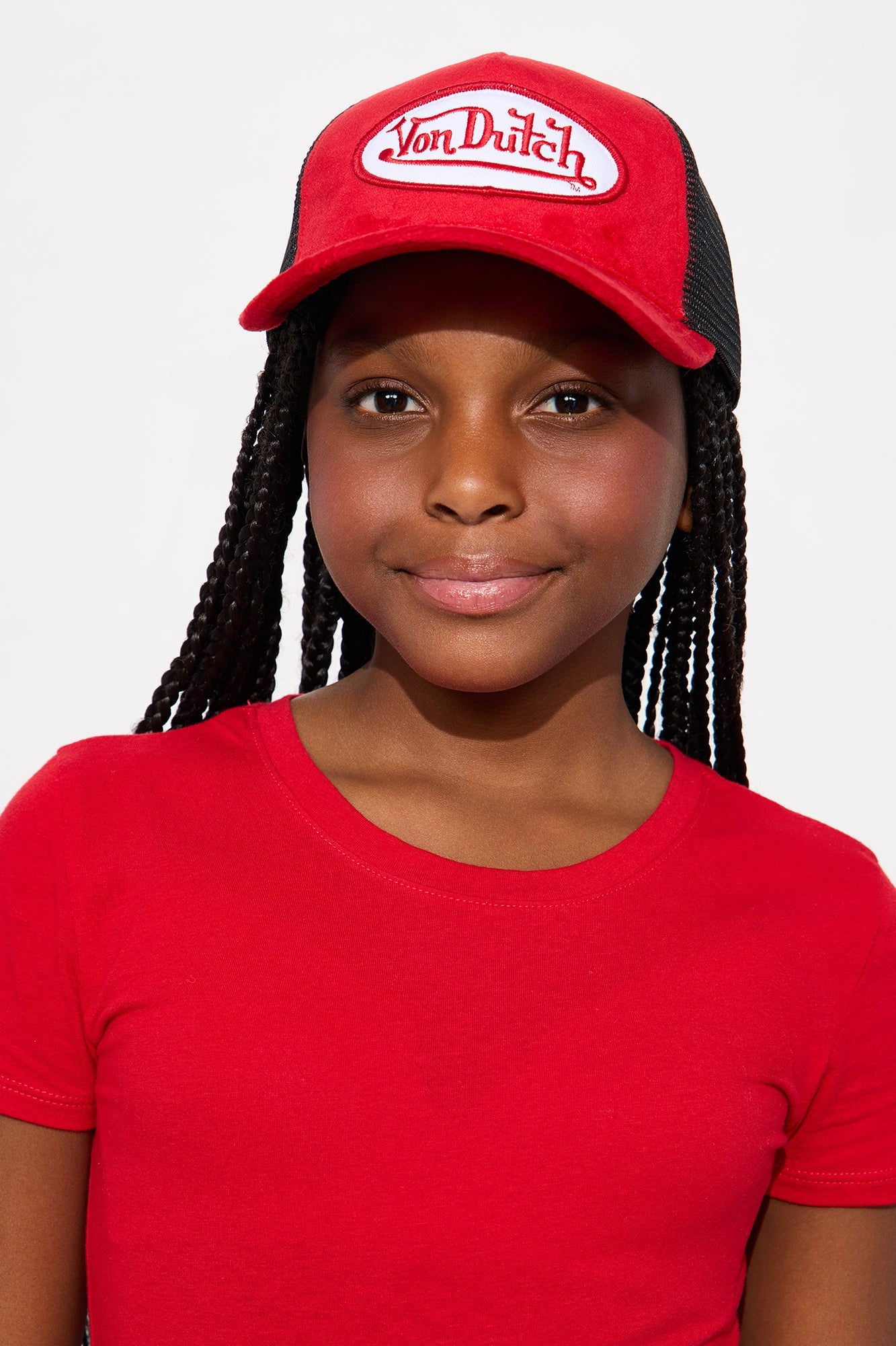 Mini Von Dutch Faux Suede Trucker Hat - Red