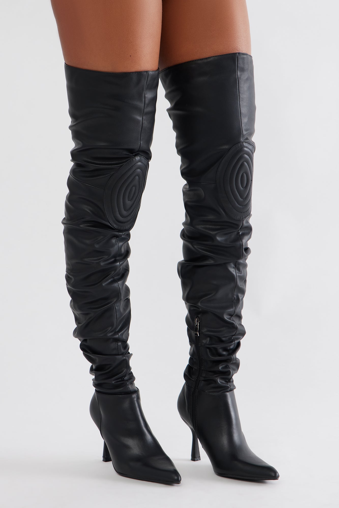 Komodo Ruched Thigh High Boots - Black