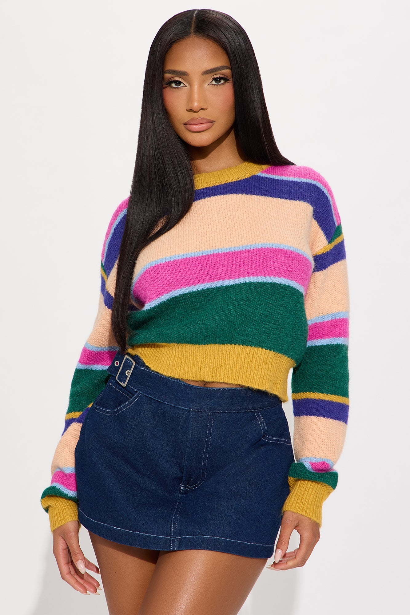 Warm And Fuzzy Striped Sweater - Multi Color