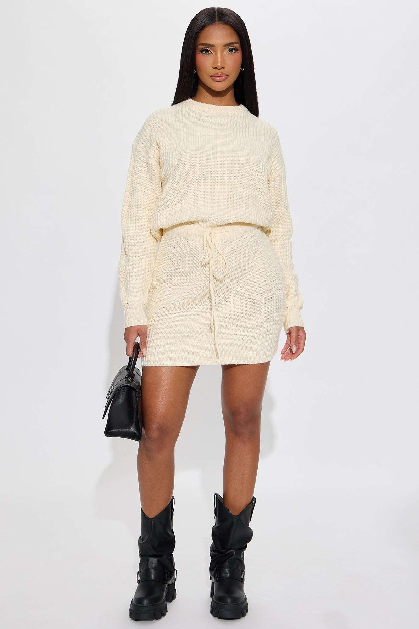 Compromised Open Back Sweater Mini Dress - Cream