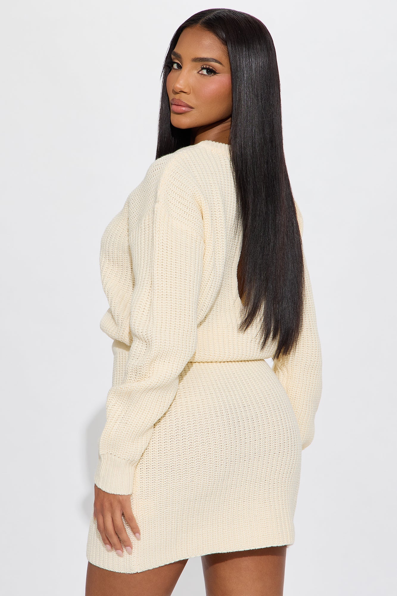 Compromised Open Back Sweater Mini Dress - Cream