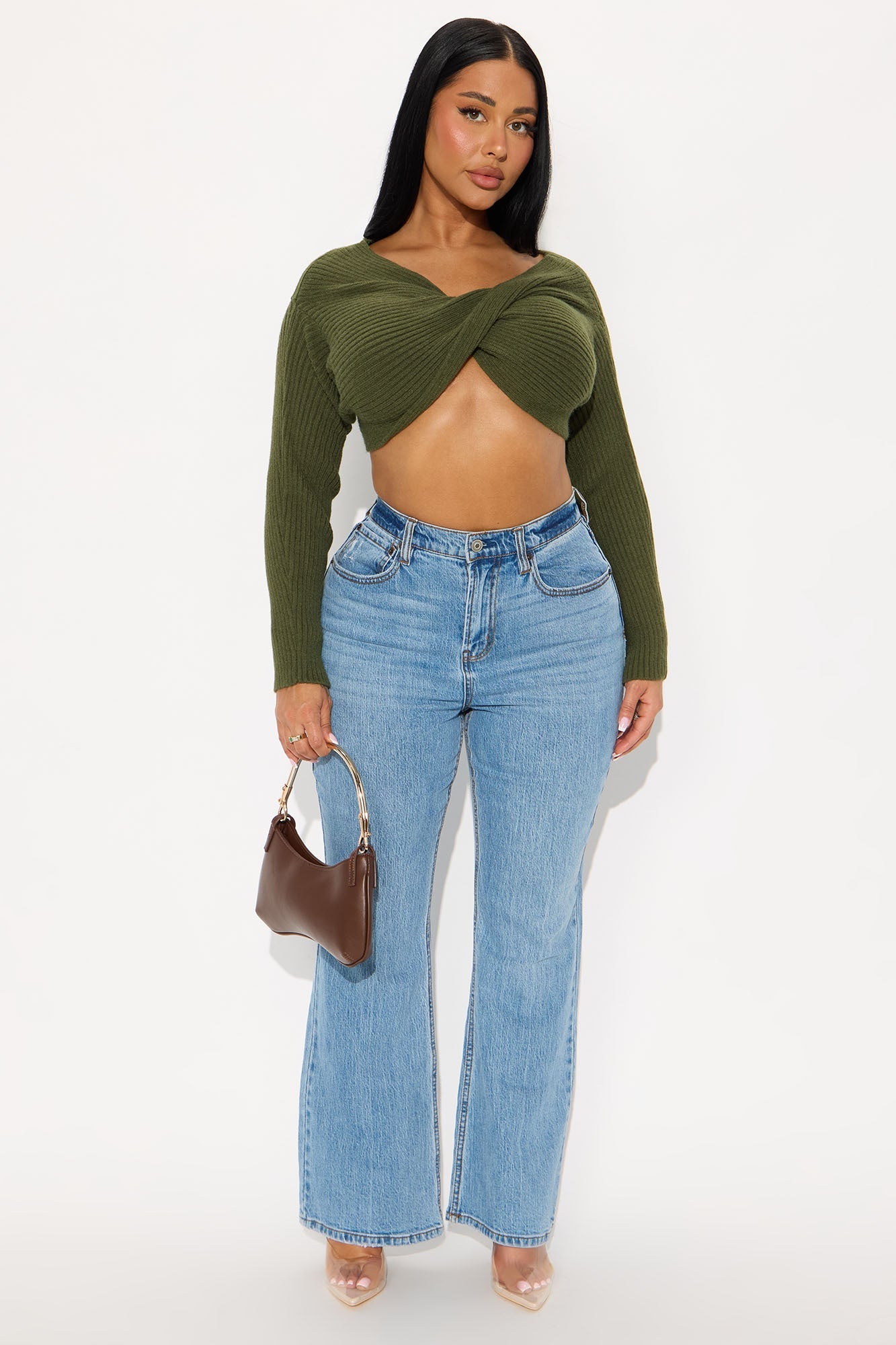 Jasmine Ribbed Twist Front Sweater - Olive