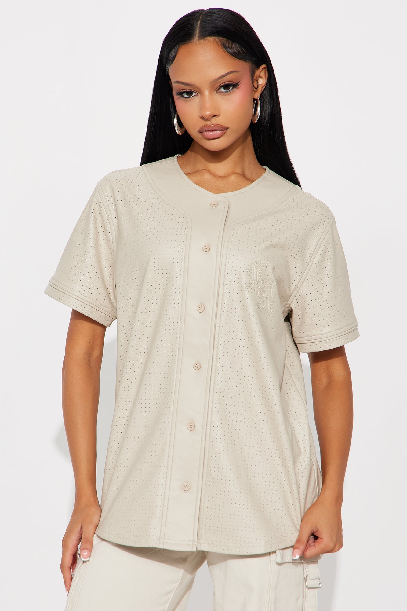 LA Locals Faux Leather Jersey Tee - Sand