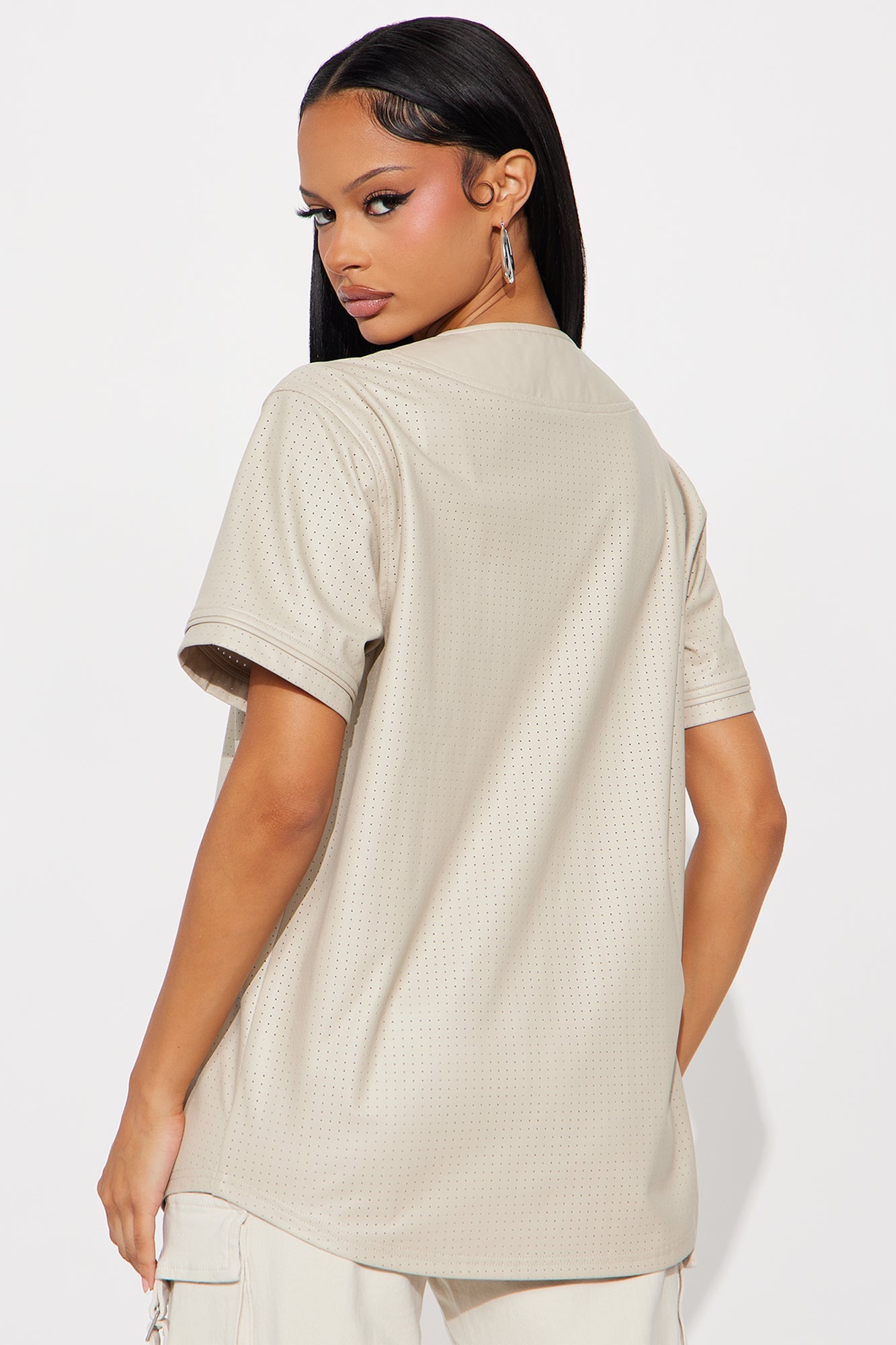 LA Locals Faux Leather Jersey Tee - Sand