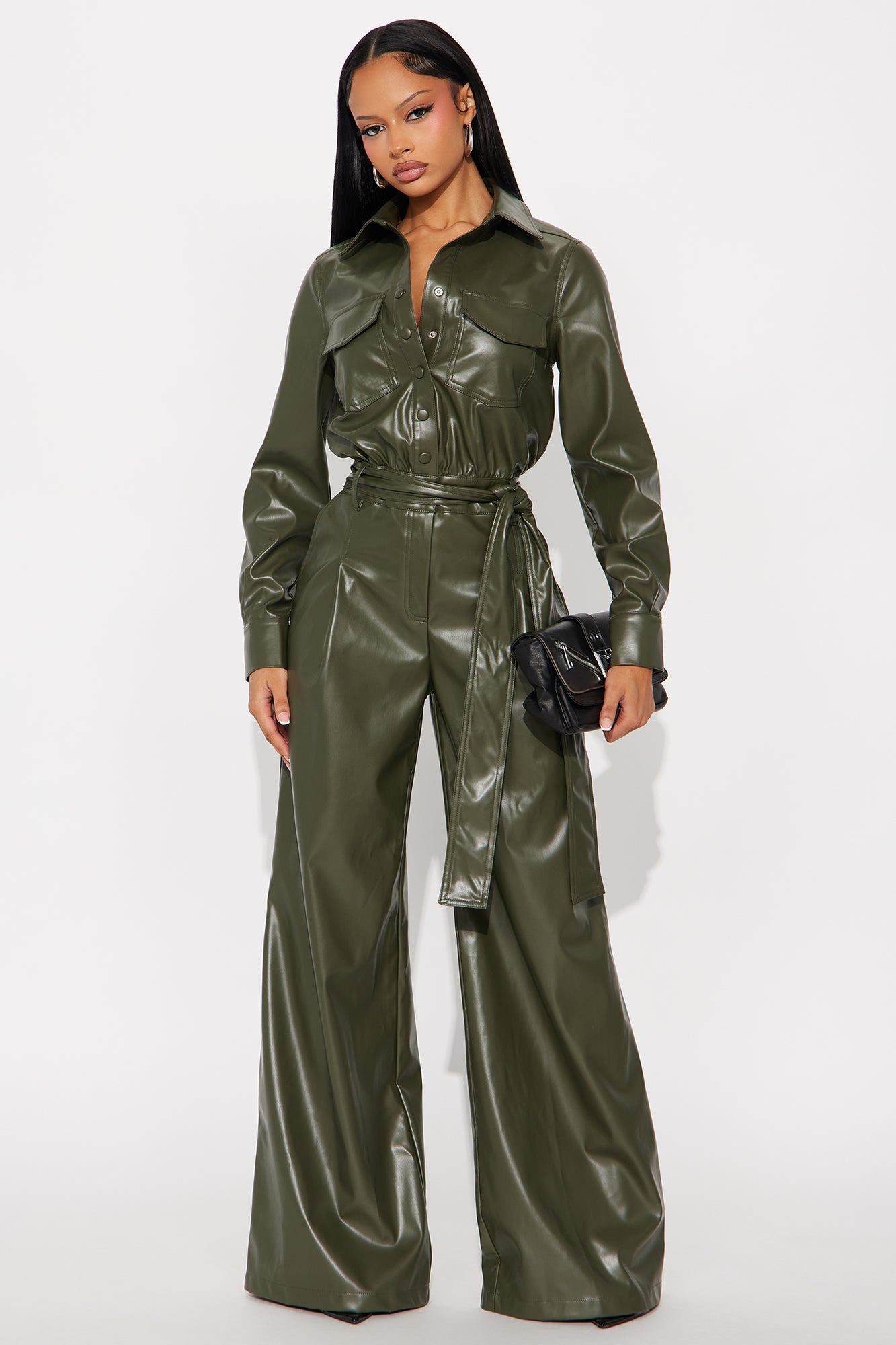 New York City Faux Leather Jumpsuit - Olive
