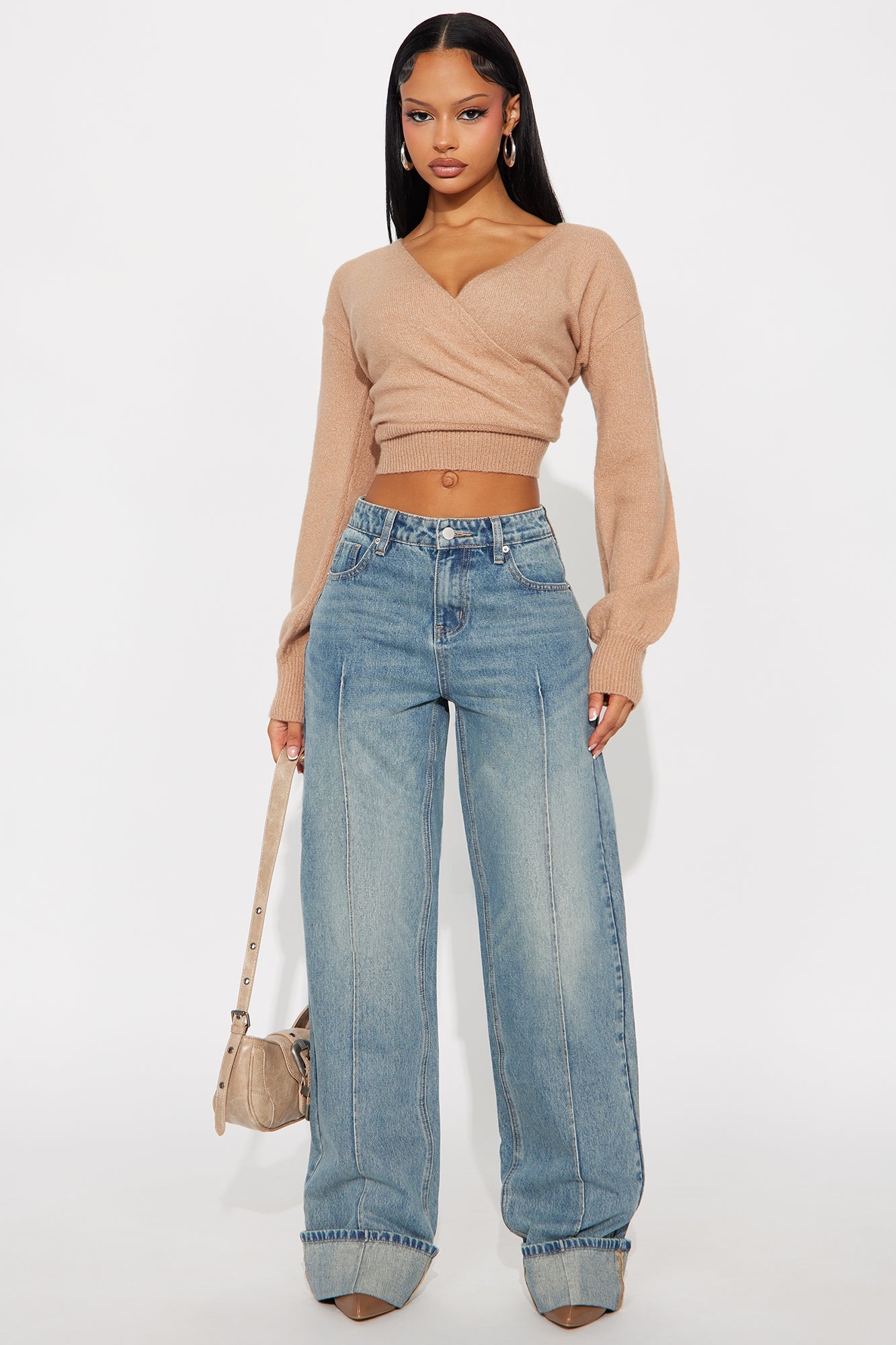 Tall En Route Cuffed Wide Leg Jeans - Medium Wash