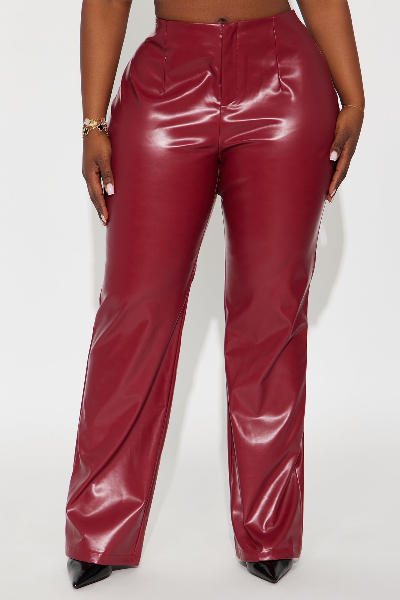 Monica Low Rise Faux Leather Pant 32″ - Red