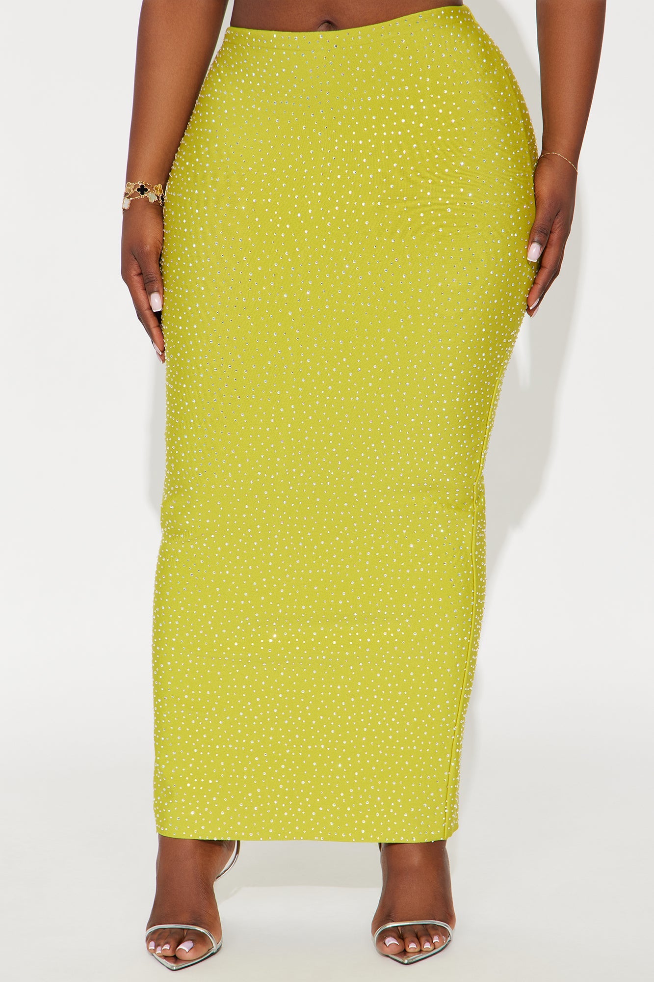 Late To The Party Rhinestone Bandage Maxi Skirt - Chartreuse