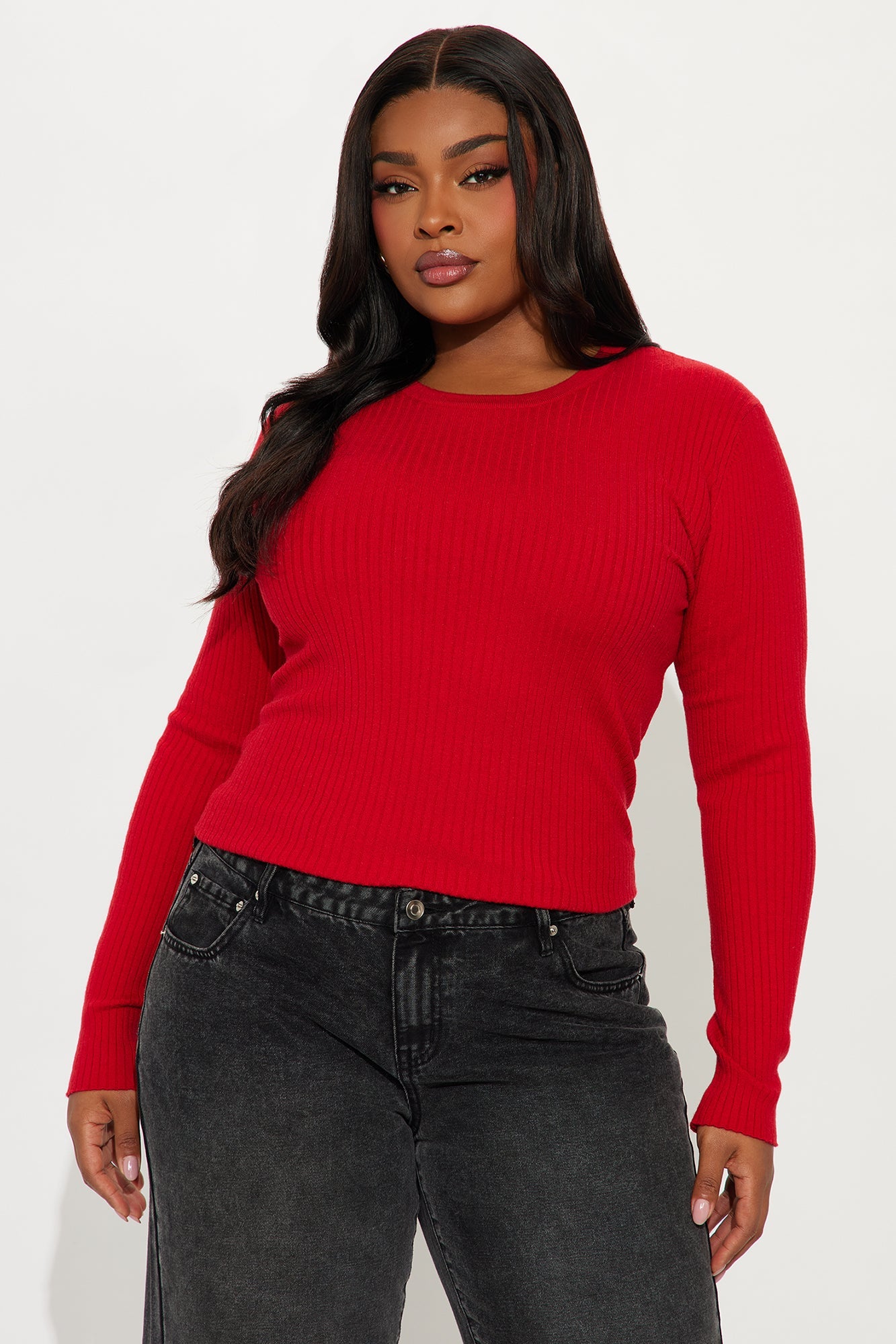 Basically Perfect Ribbed Sweater - Red