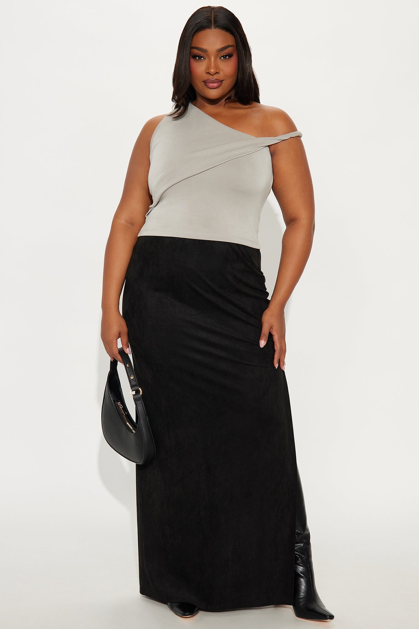 Peyton Low Rise Faux Suede Maxi Skirt - Black