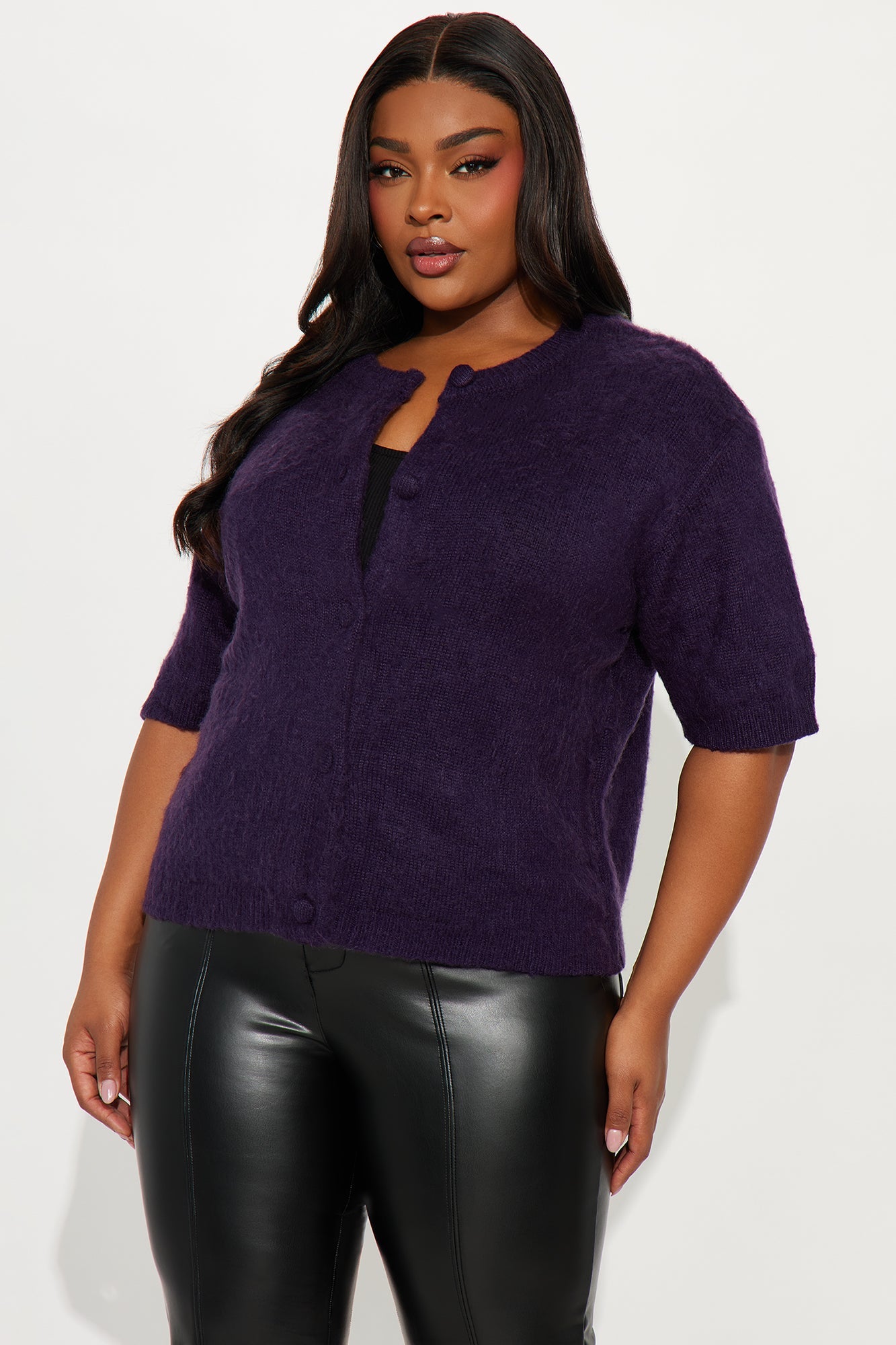 Feeling Tipsy Short Sleeve Cardigan Top - Eggplant